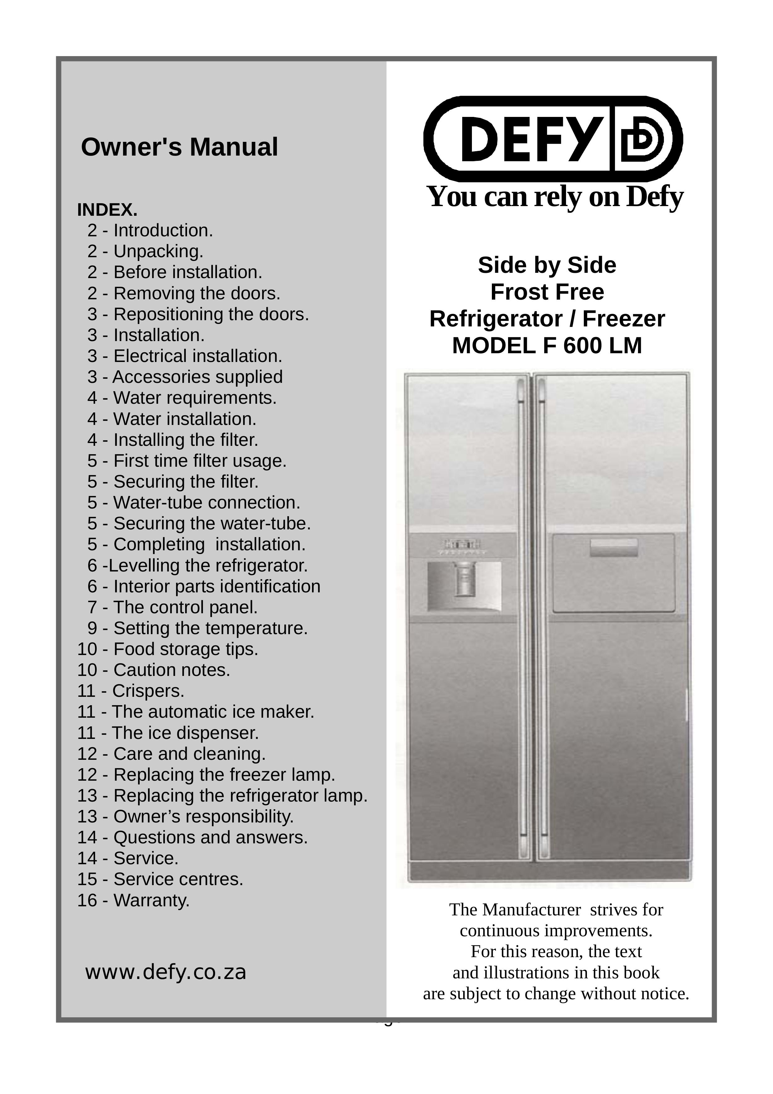 Defy Appliances F 600 LM Refrigerator User Manual