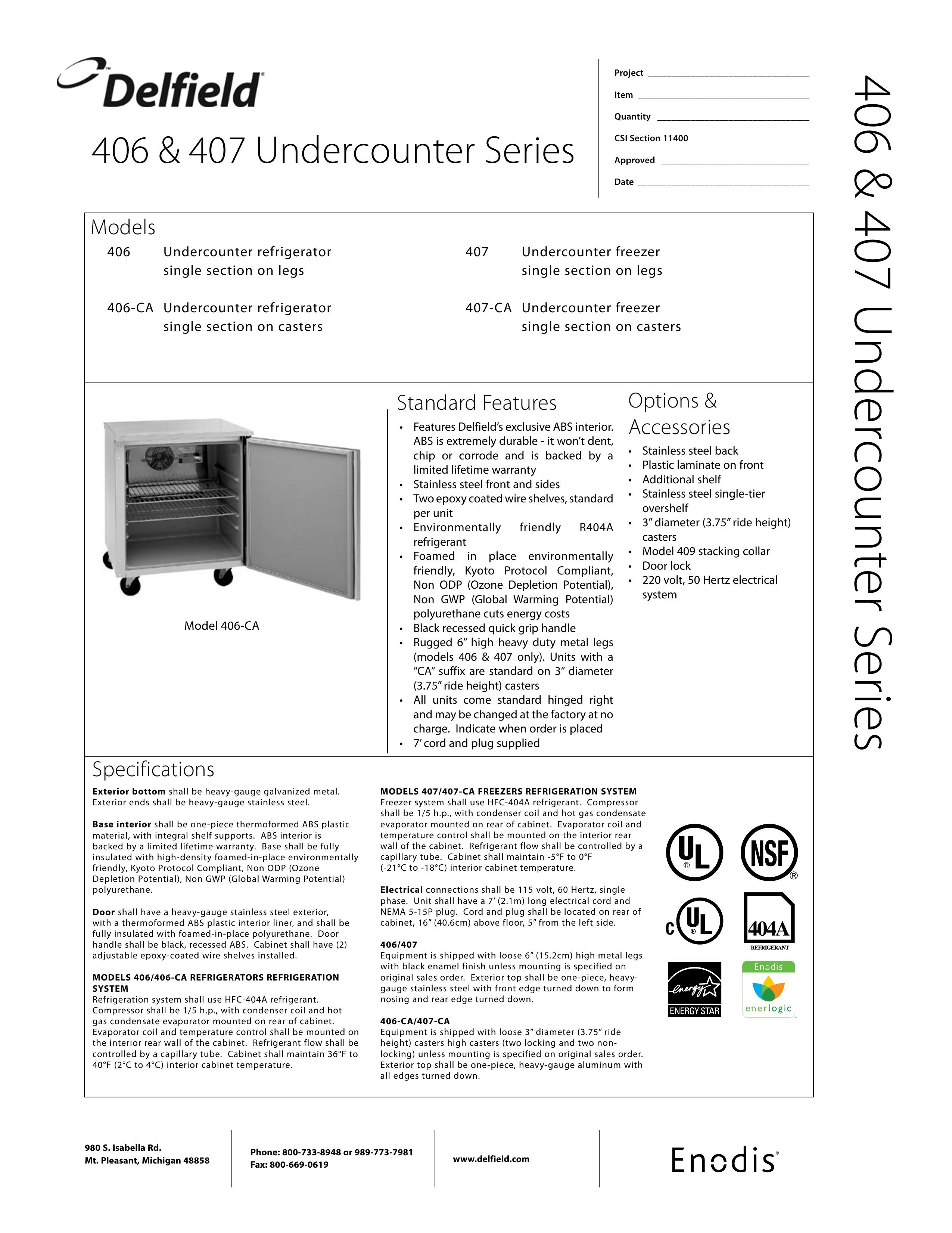 Delfield 406-CA Refrigerator User Manual