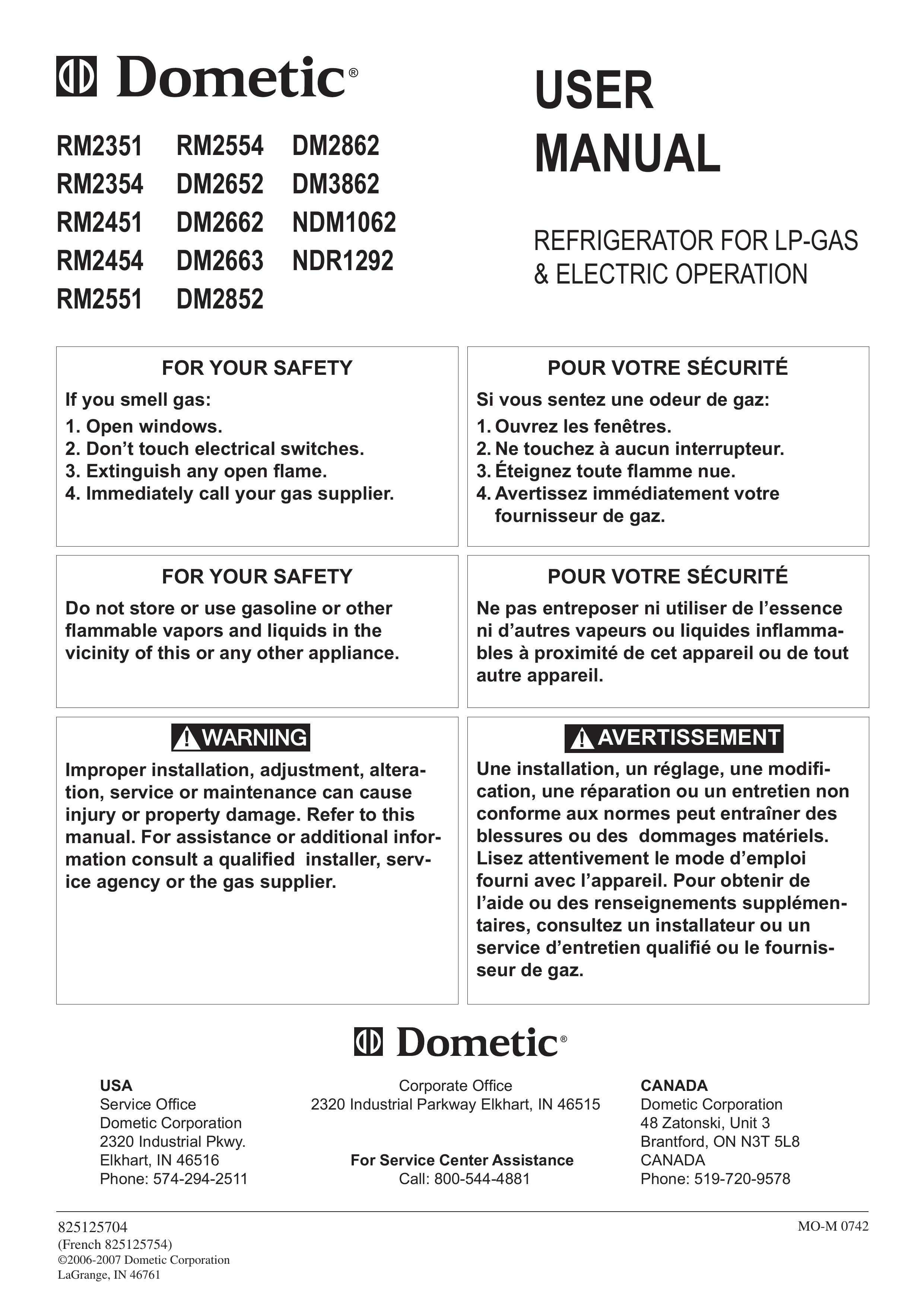 Dometic DM2663 Refrigerator User Manual