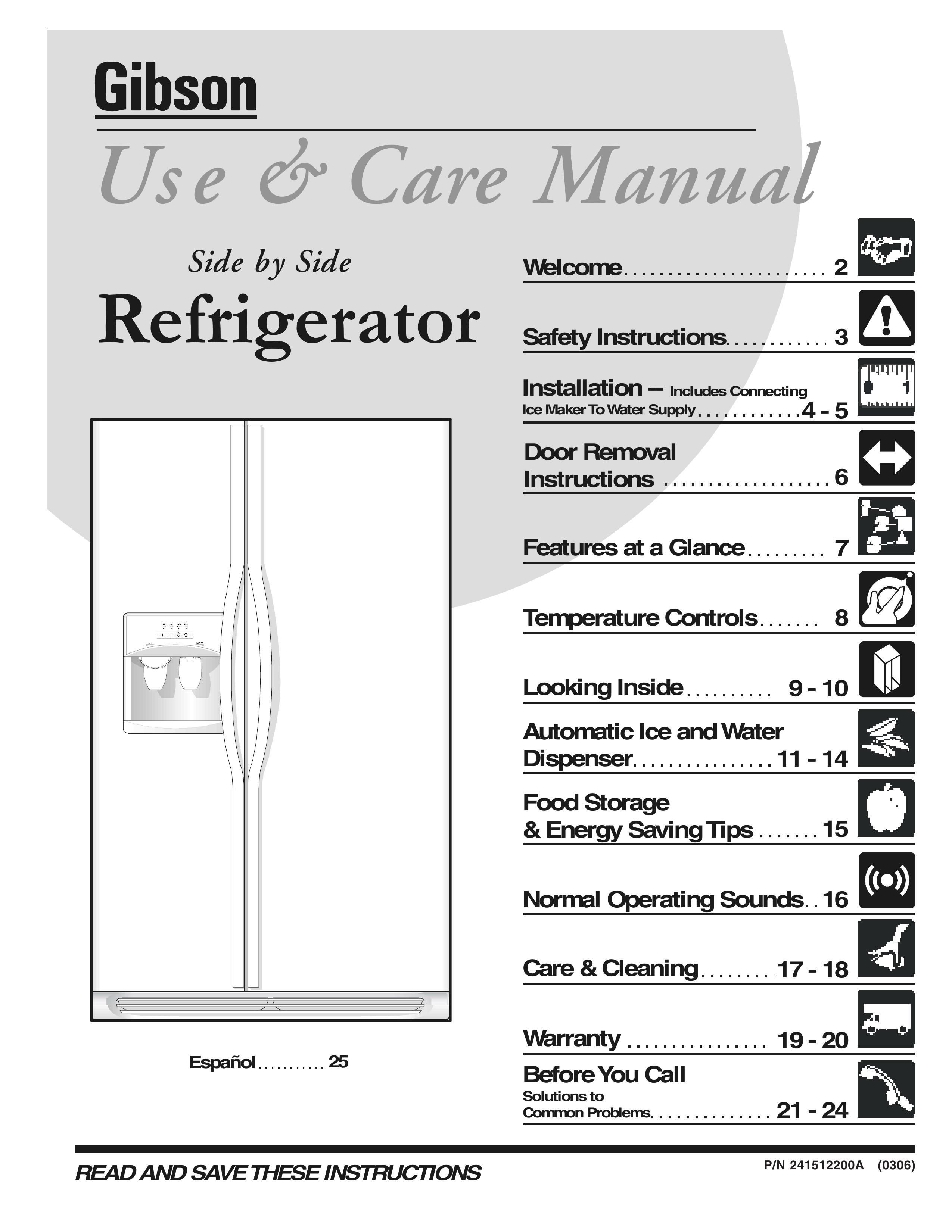 Electrolux - Gibson 241512200A Refrigerator User Manual