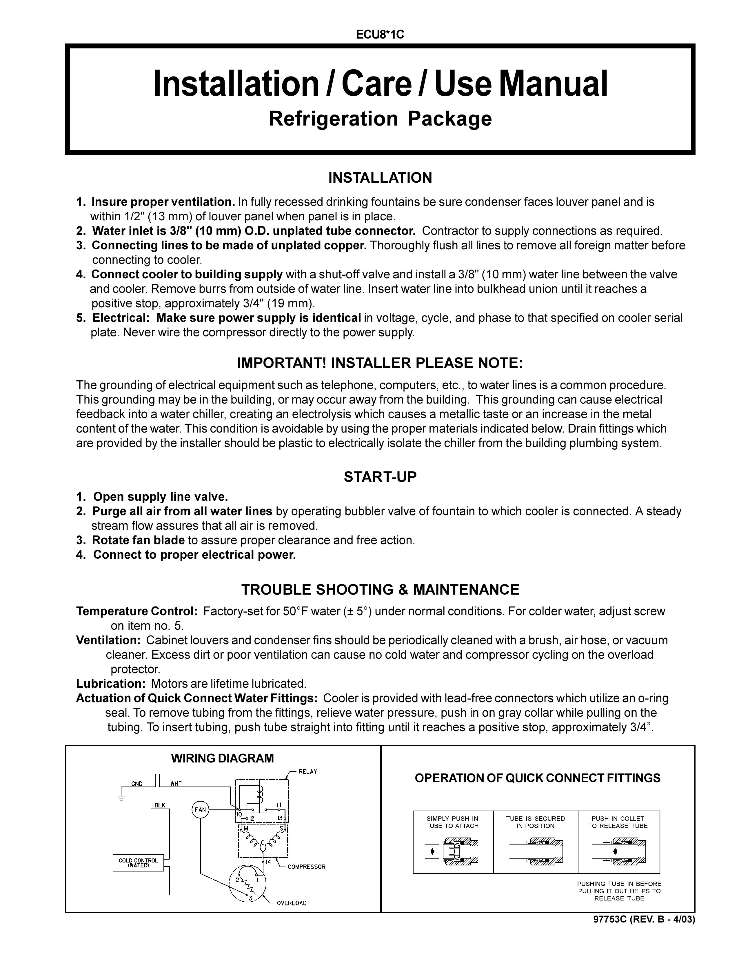 Elkay ECU8*1C Refrigerator User Manual