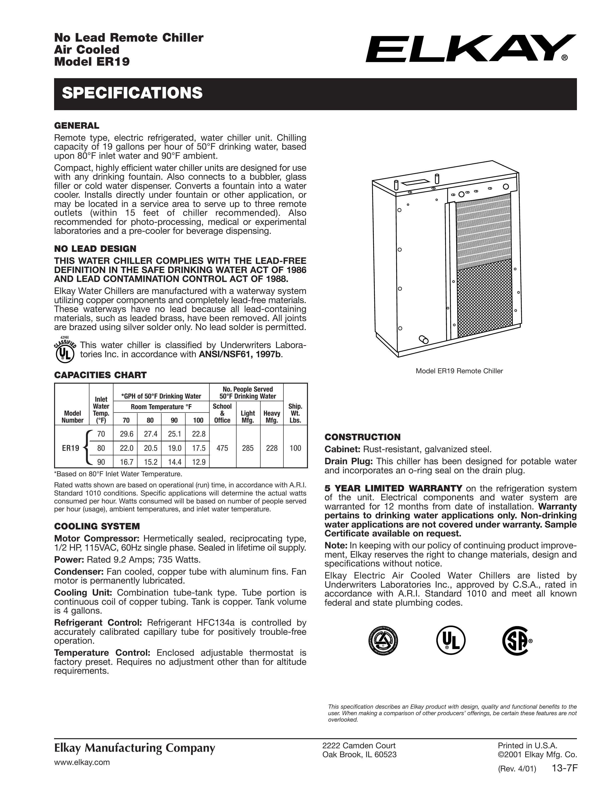 Elkay ER19 Refrigerator User Manual