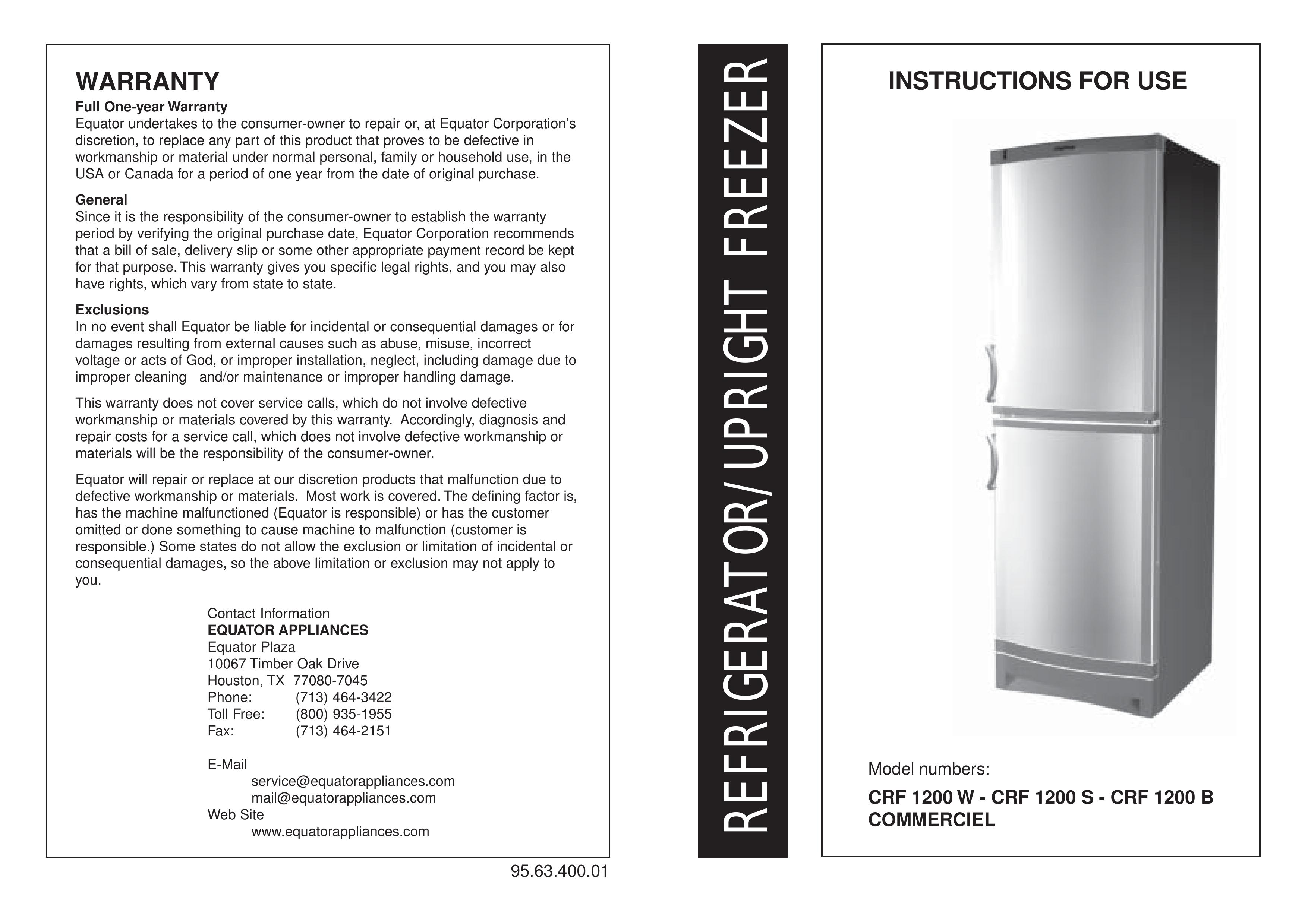 Equator CRF 1200 B Refrigerator User Manual