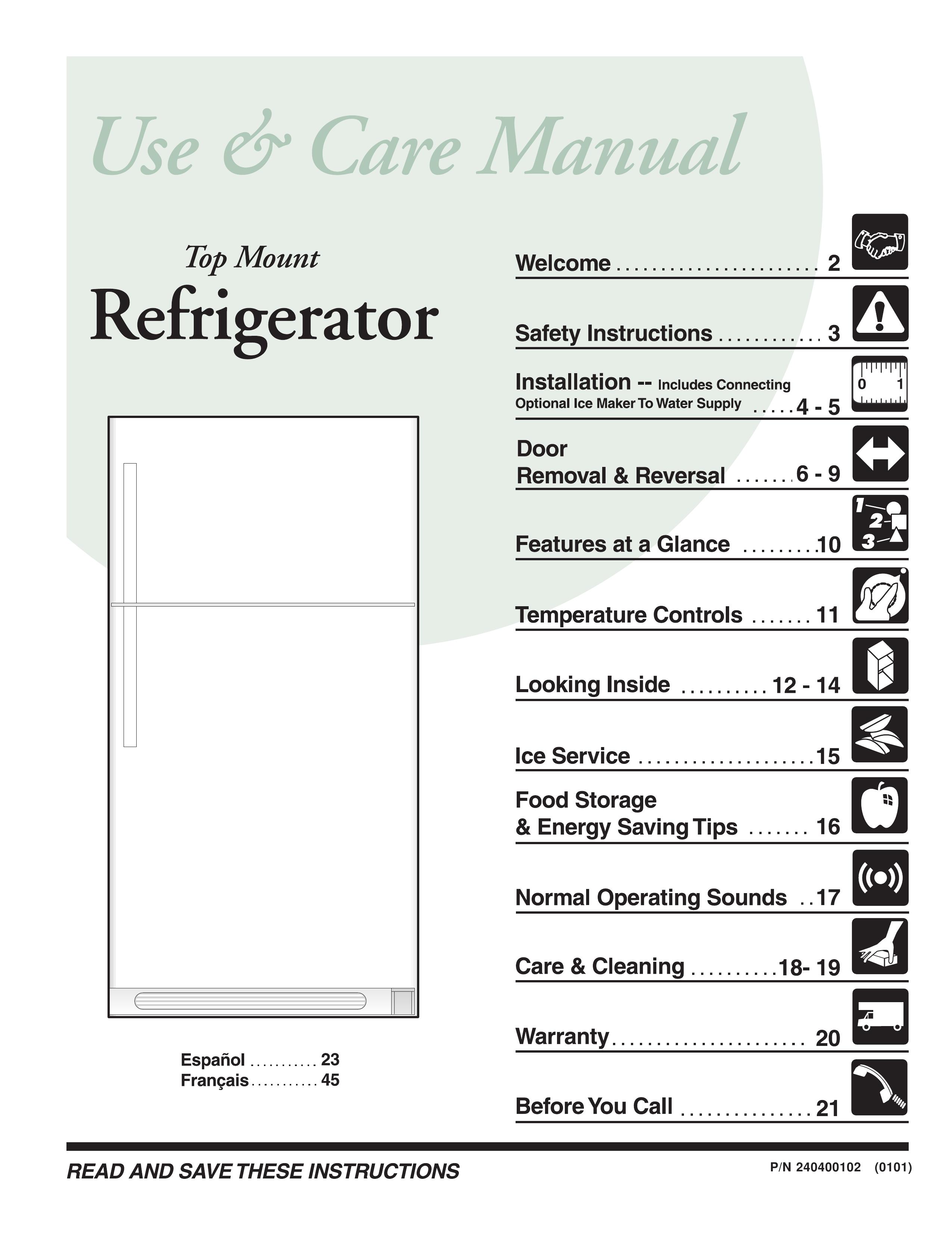 Frigidaire 240400102 Refrigerator User Manual