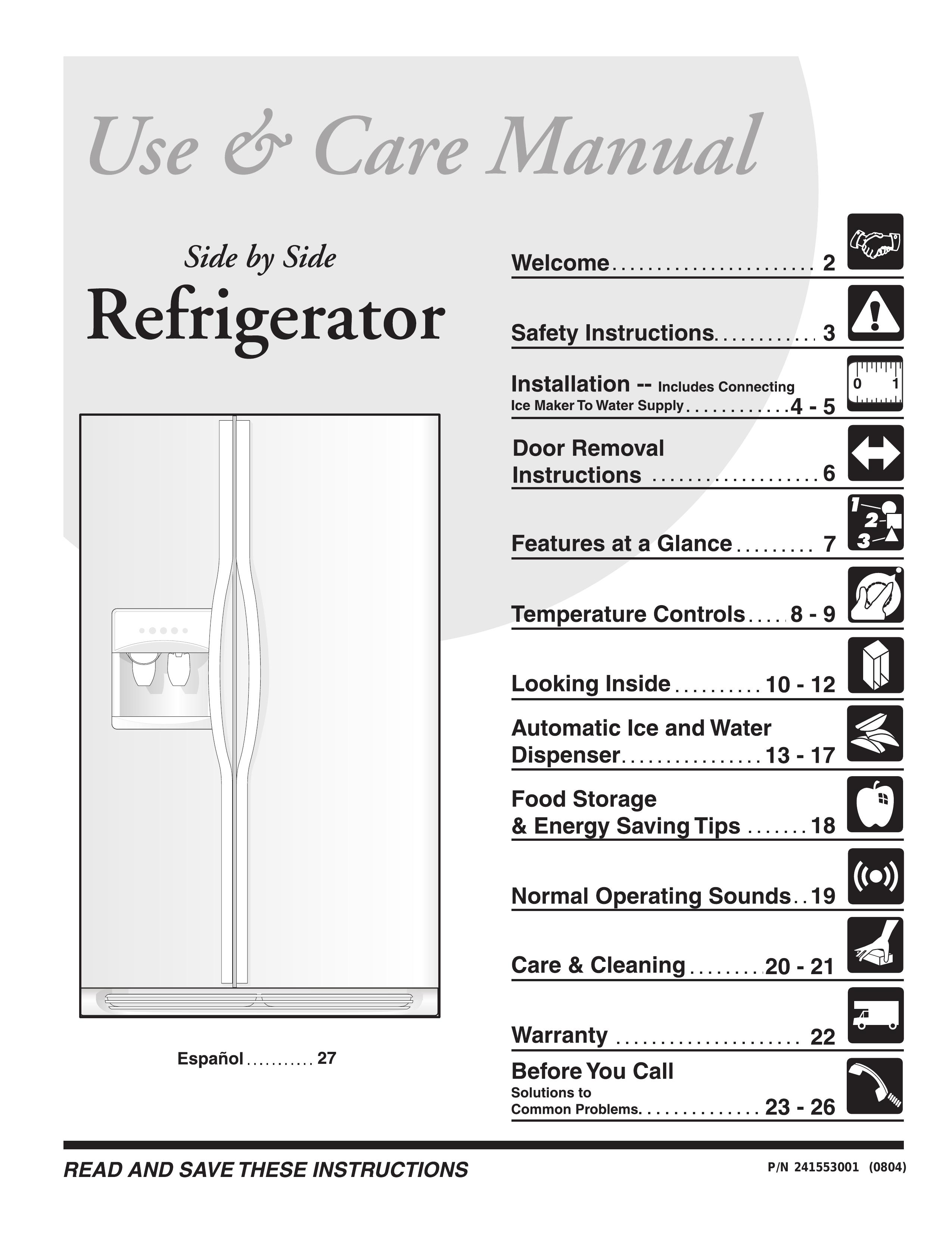 Frigidaire 241553001 Refrigerator User Manual