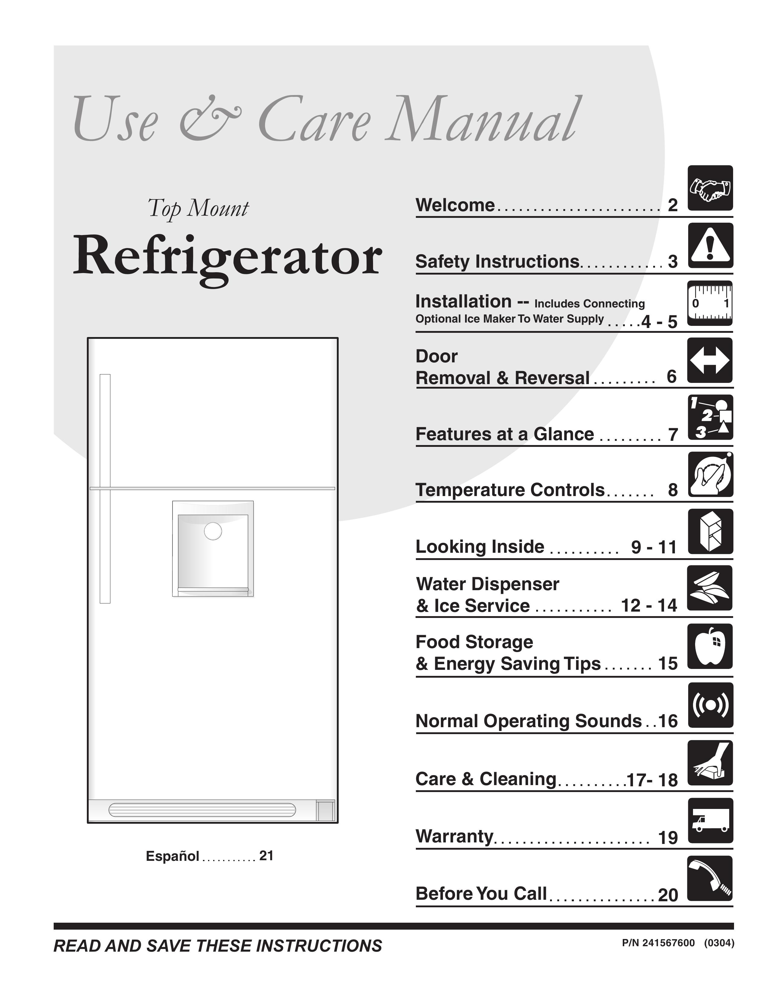Frigidaire 241567600 Refrigerator User Manual