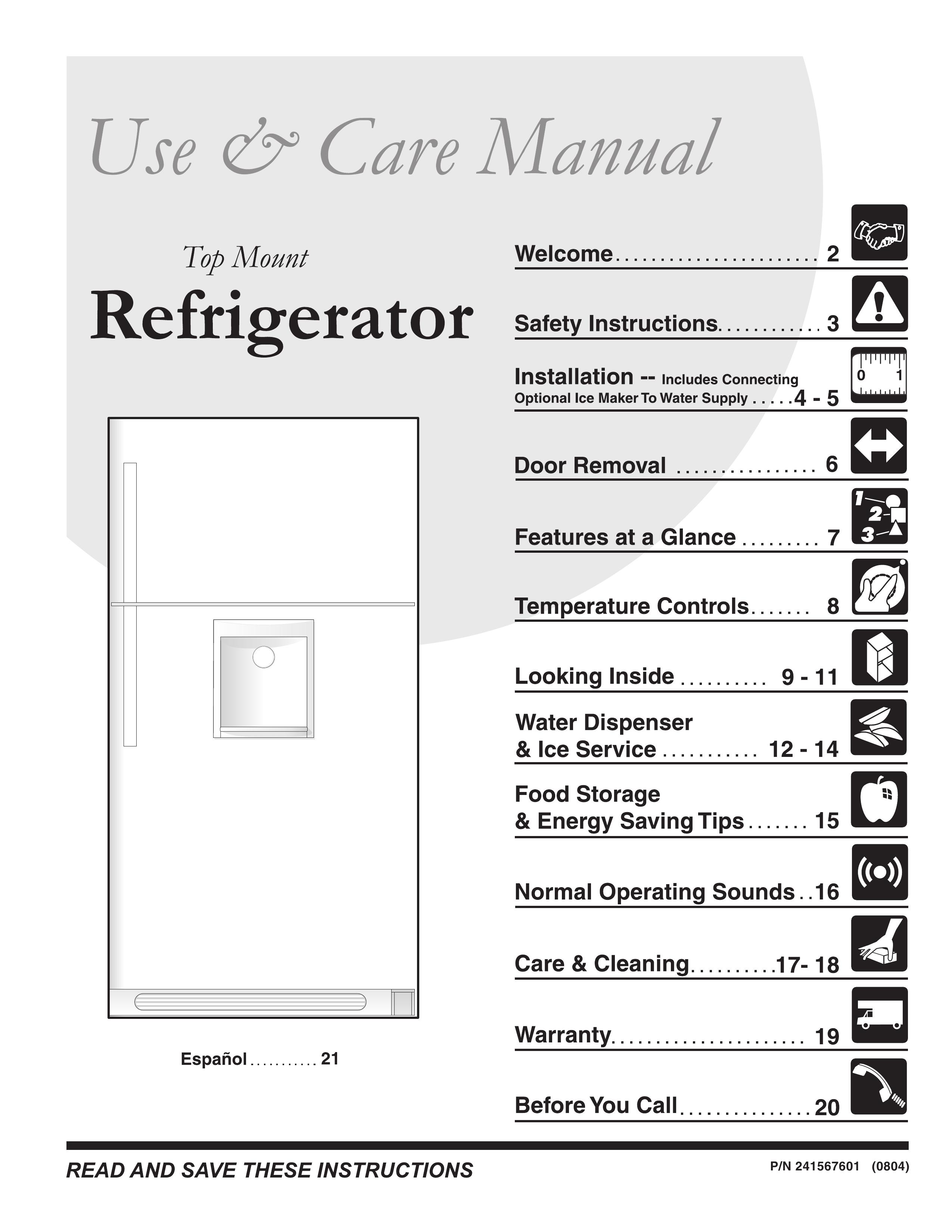 Frigidaire 241567601 Refrigerator User Manual
