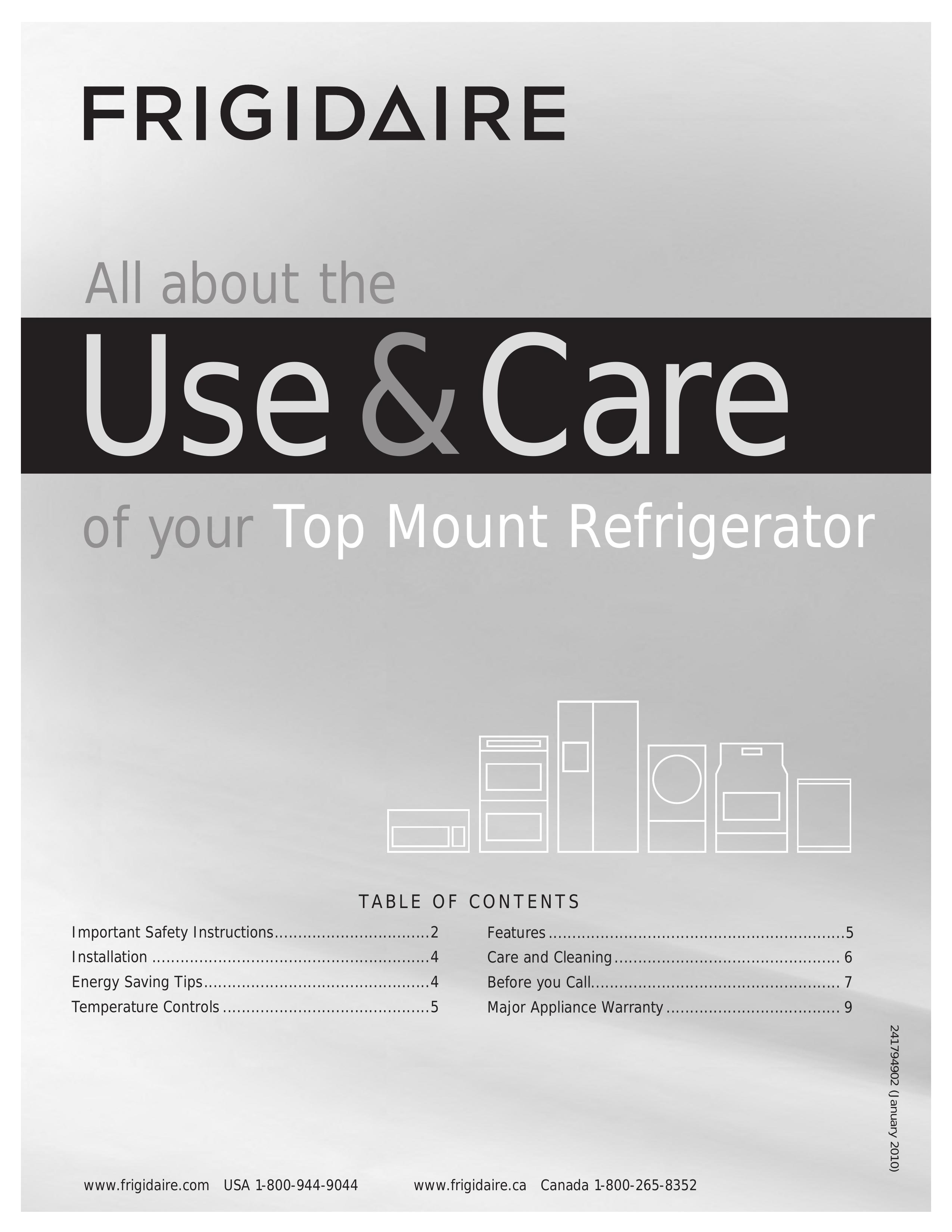 Frigidaire 241794902 Refrigerator User Manual