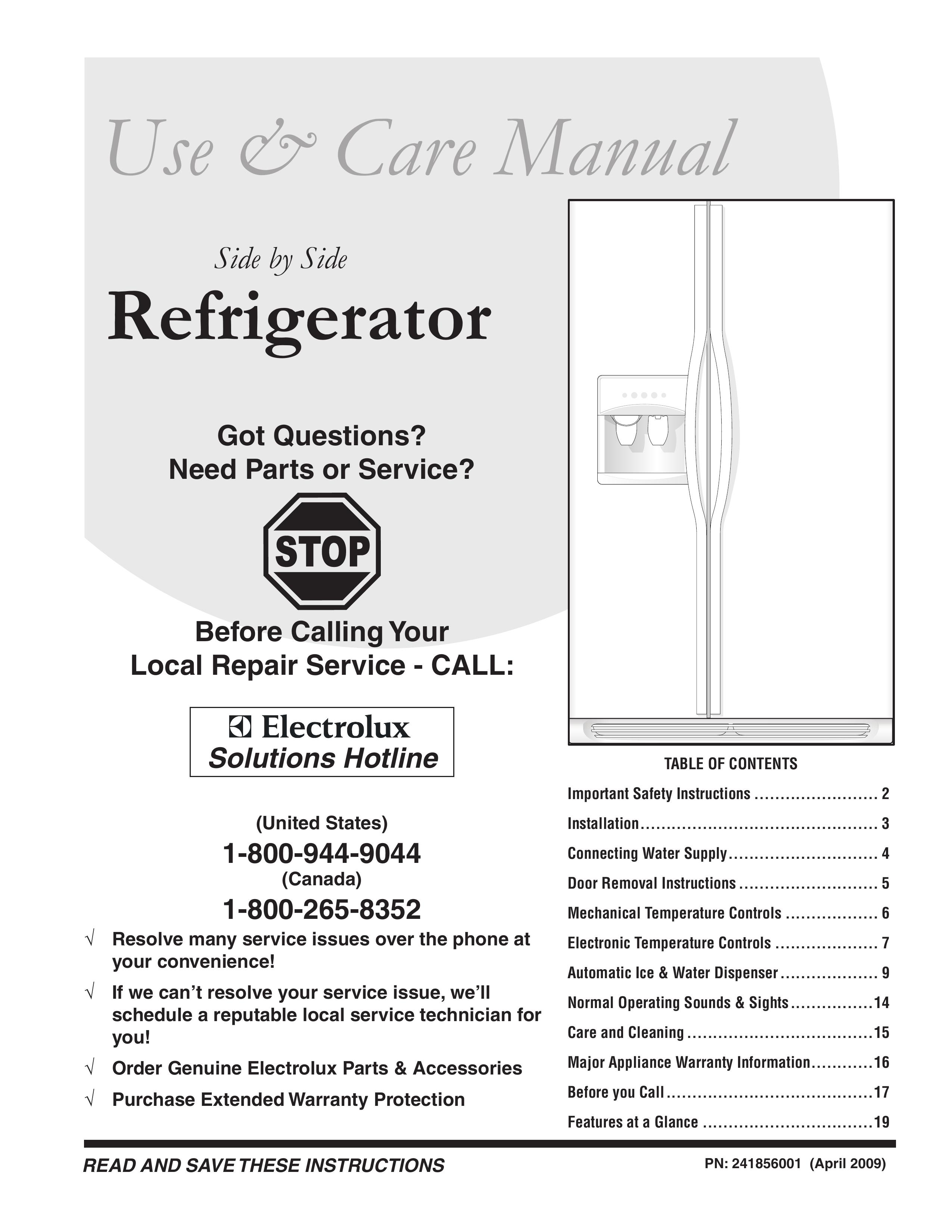 Frigidaire 241856001 Refrigerator User Manual
