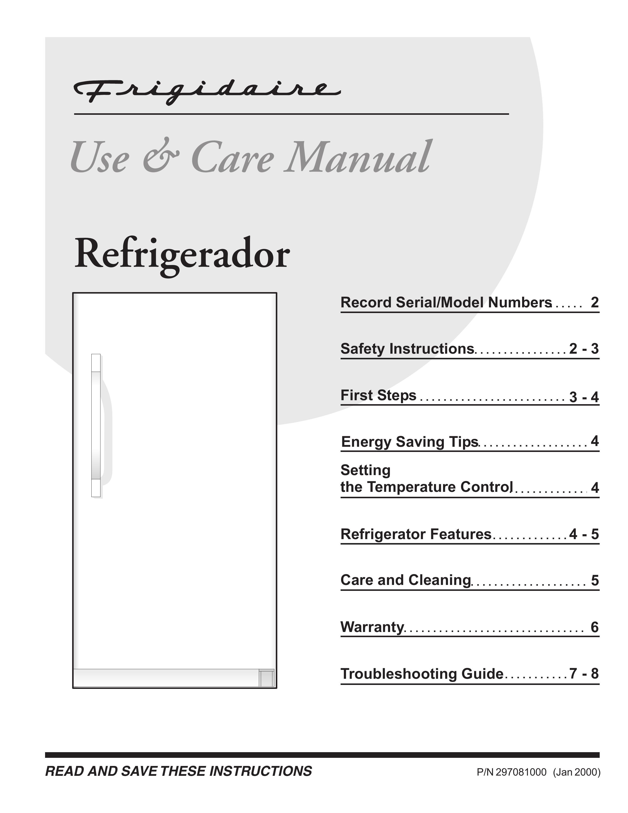 Frigidaire 297081000 Refrigerator User Manual
