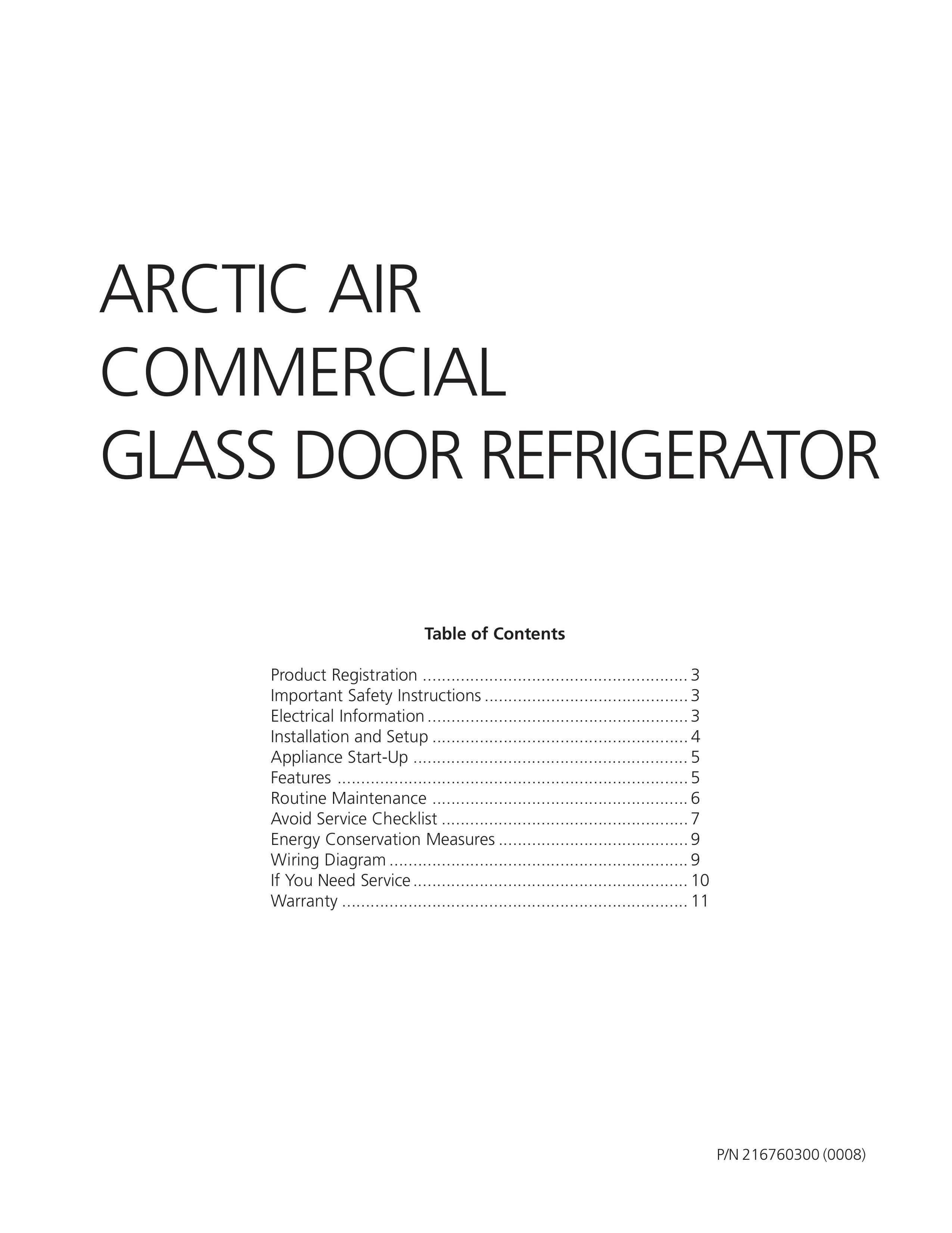 Frigidaire Artic Air Commerical Glass Door Refrigerator Refrigerator User Manual