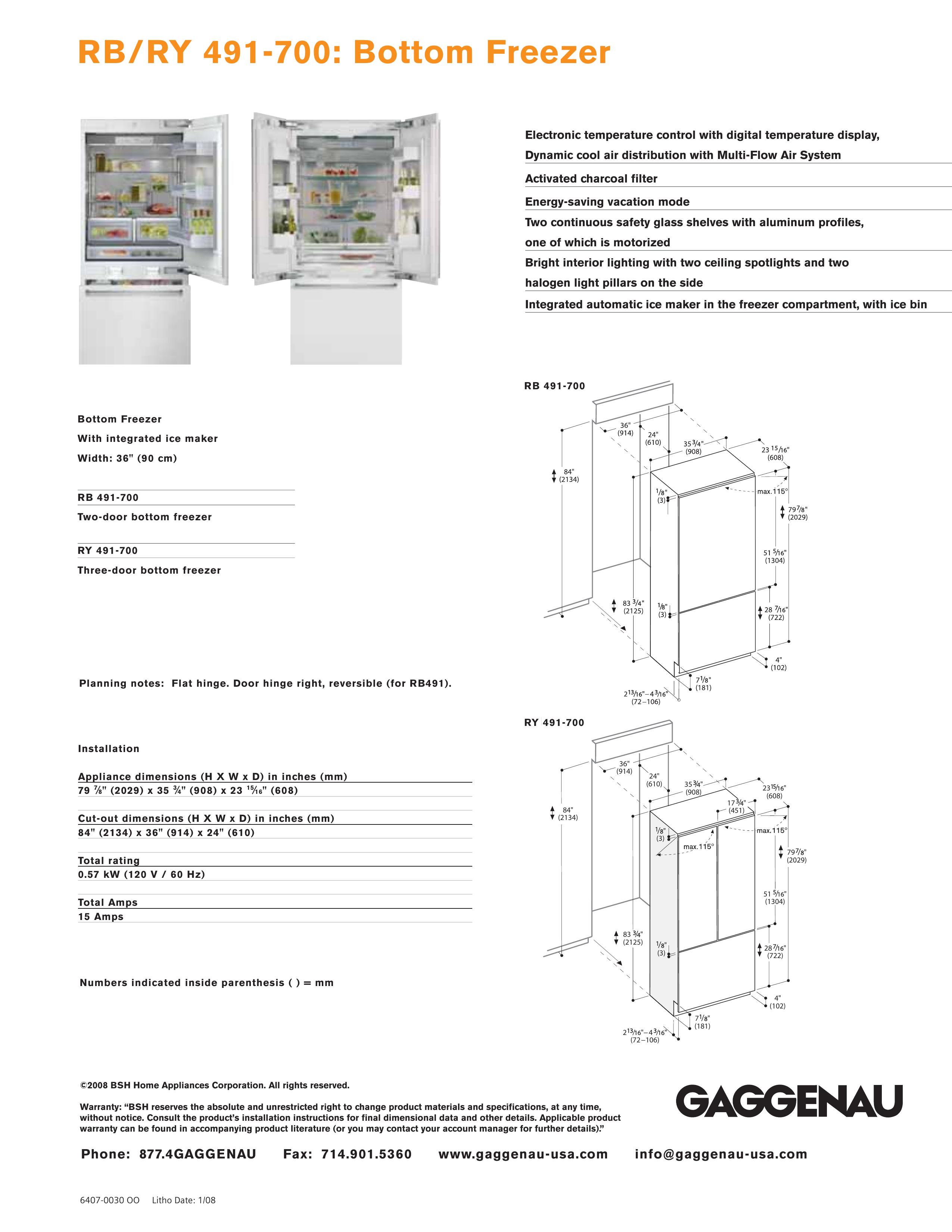 Gaggenau RB/RY 491-700 Refrigerator User Manual