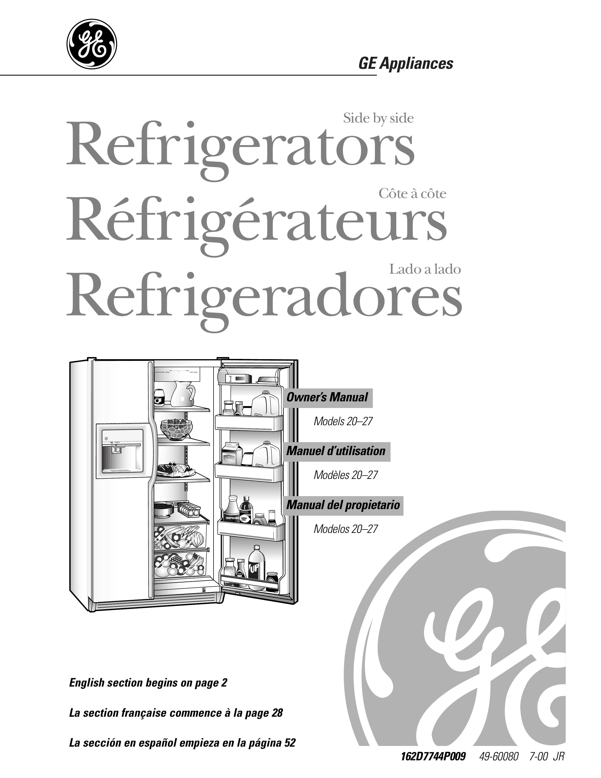 GE 162D7744P009 Refrigerator User Manual