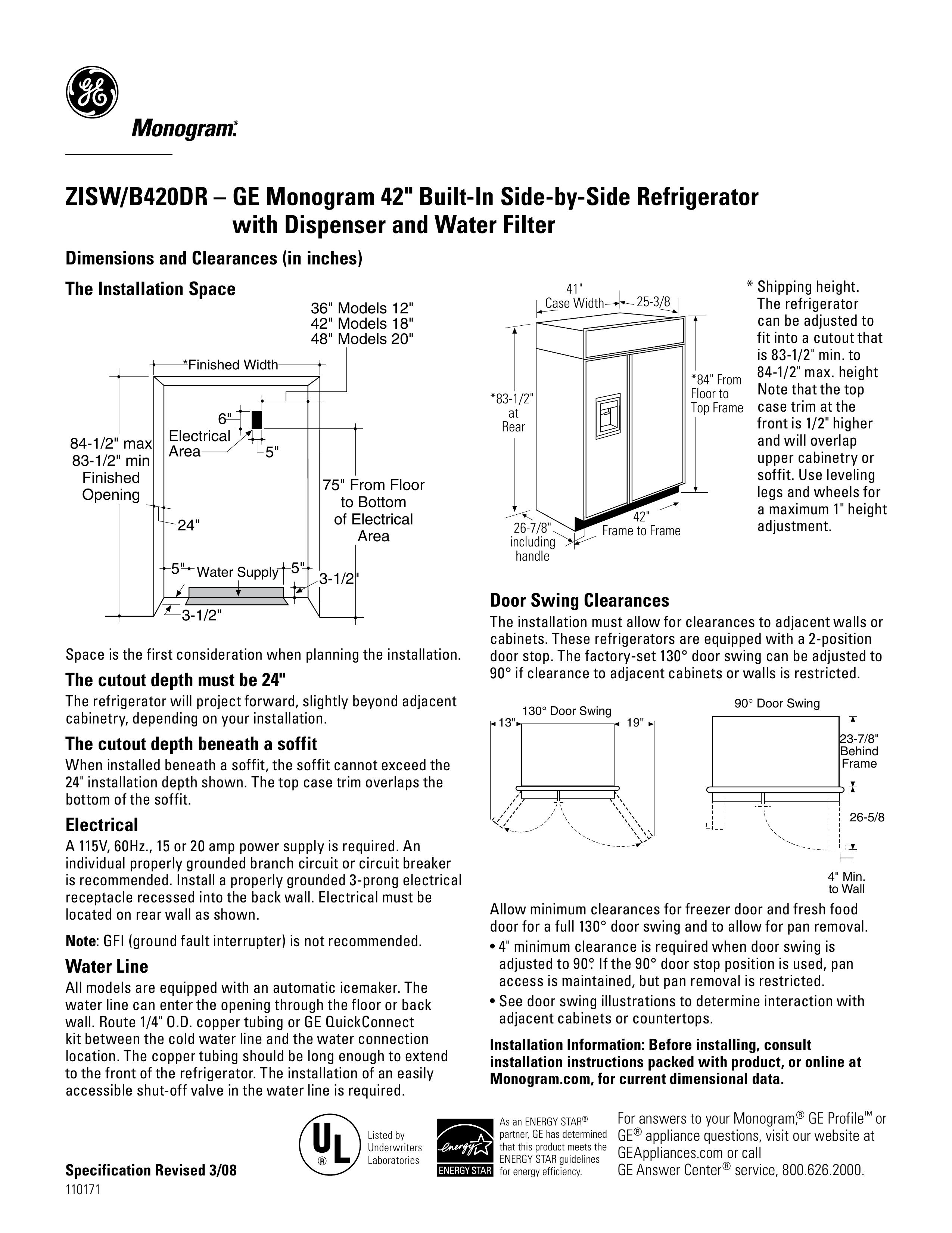 GE Monogram B420DR Refrigerator User Manual