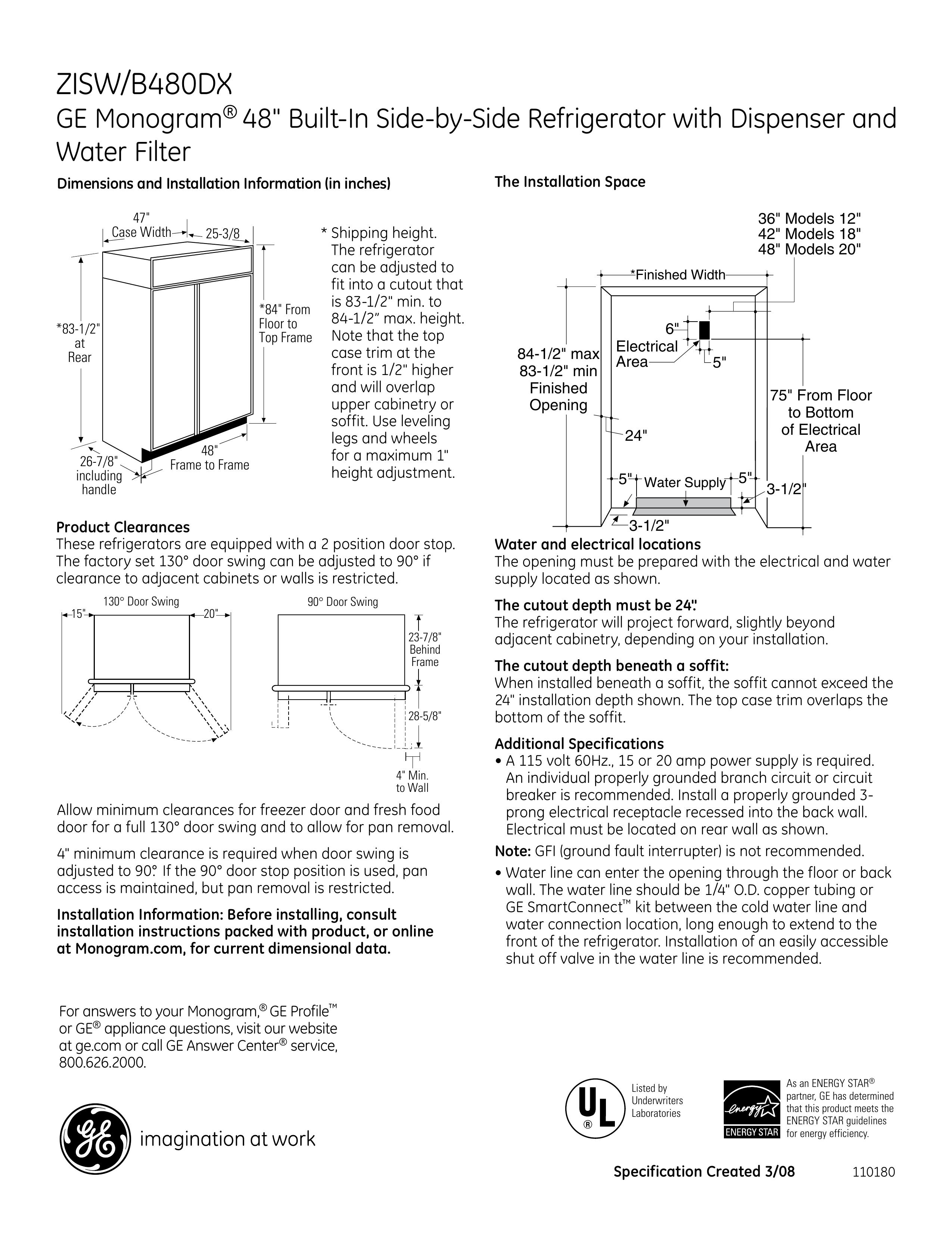 GE Monogram B480DX Refrigerator User Manual