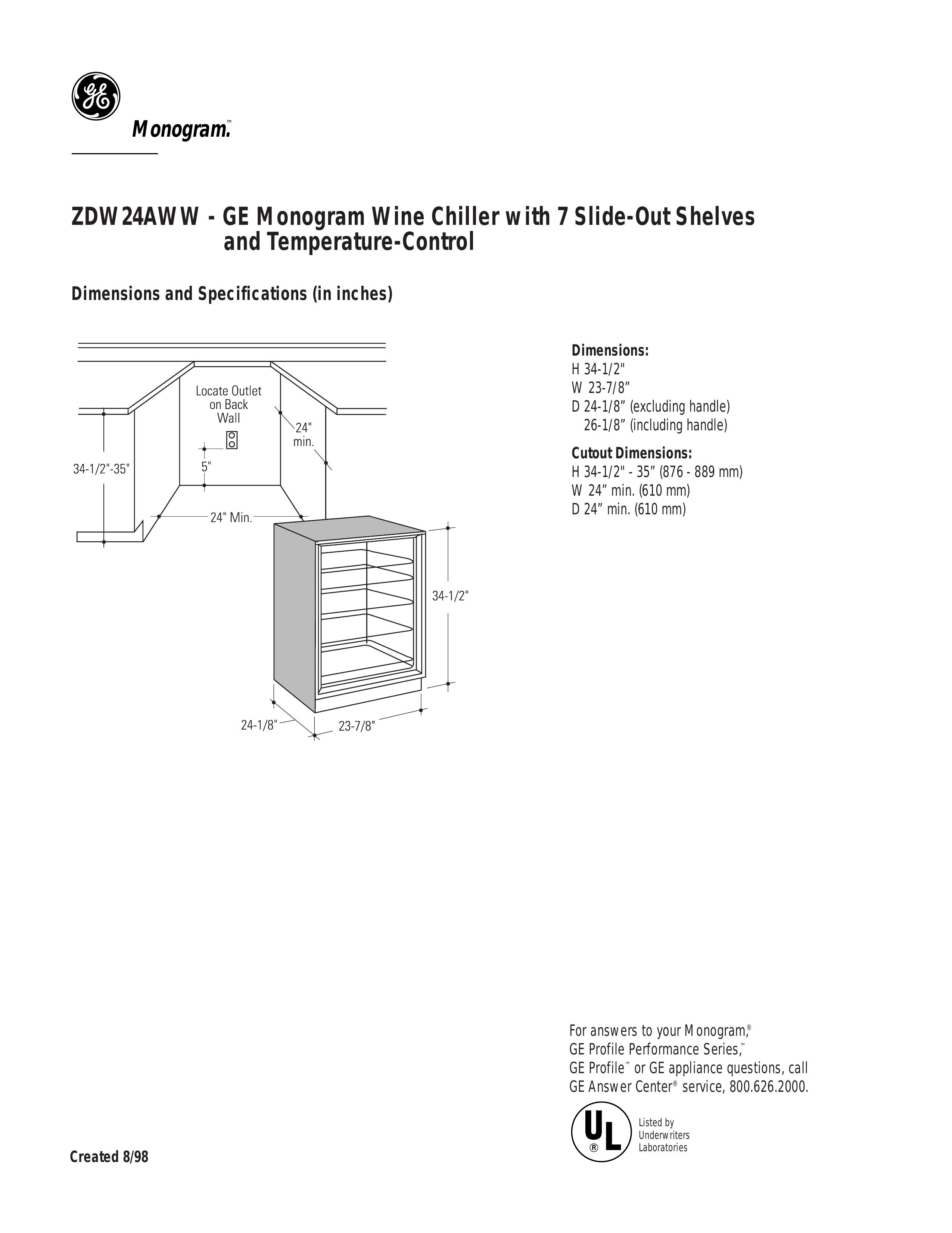 GE Monogram ZDW24AWW Refrigerator User Manual
