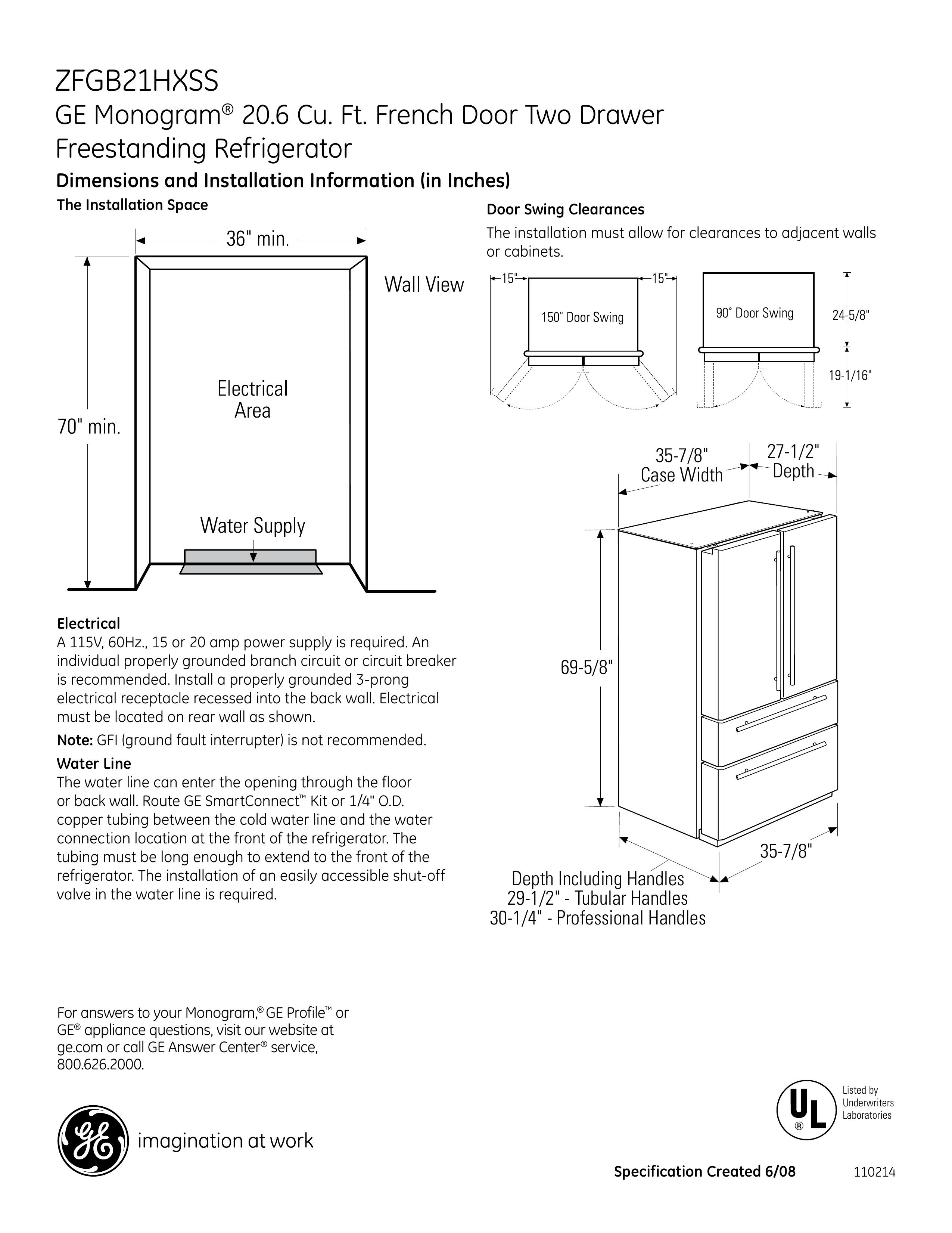 GE Monogram ZFGB21HXSS Refrigerator User Manual