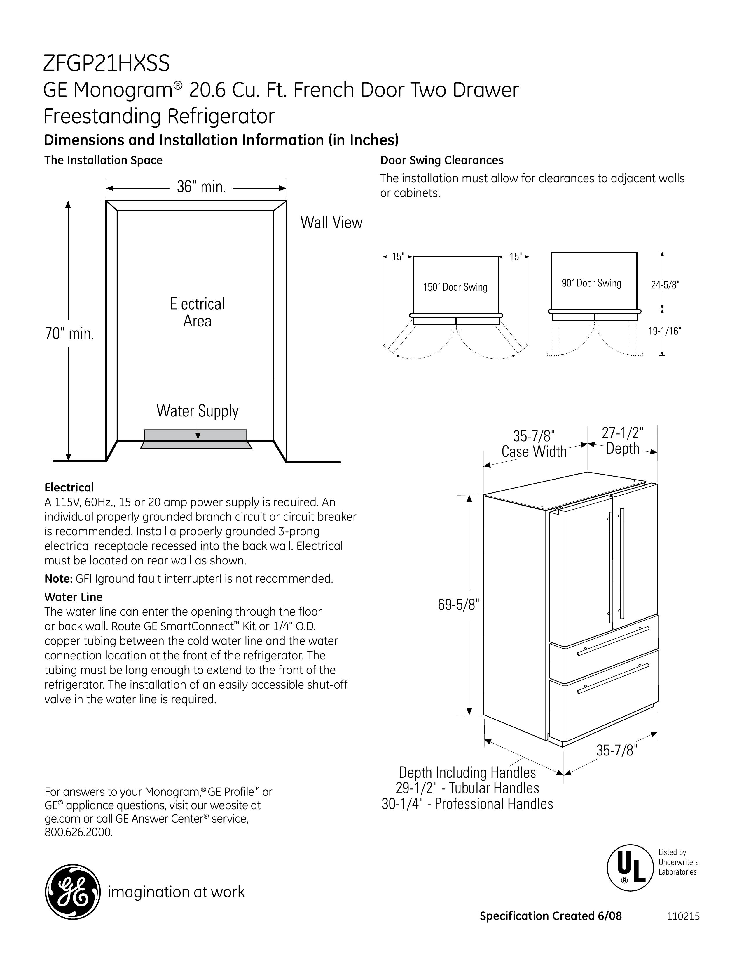 GE Monogram ZFGP21HXSS Refrigerator User Manual