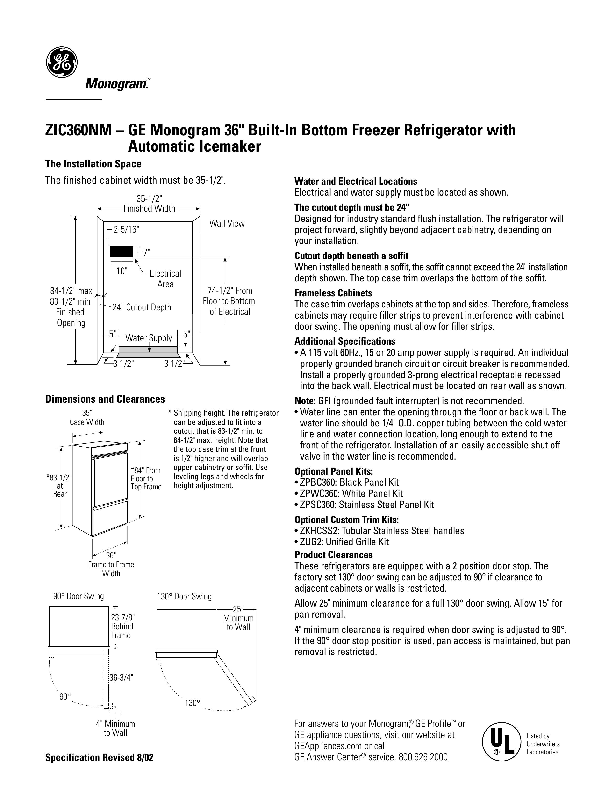 GE Monogram ZIC360NM Refrigerator User Manual