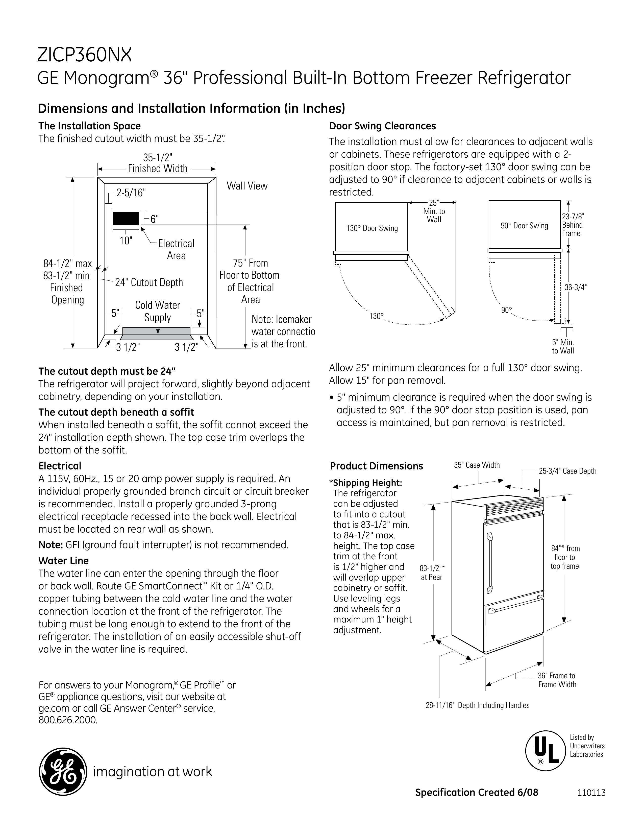 GE Monogram ZICP360NX Refrigerator User Manual