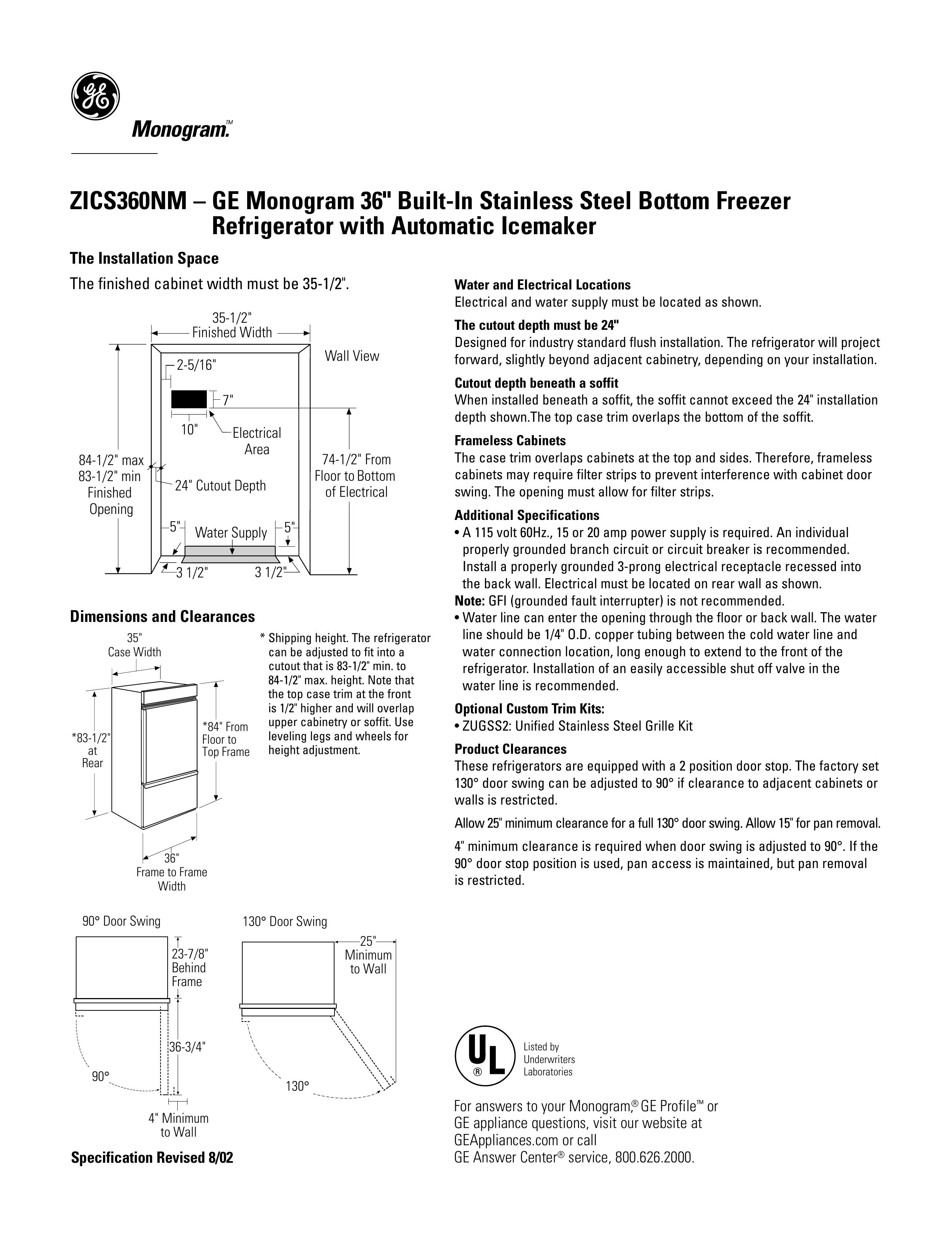 GE Monogram ZICS360NM Refrigerator User Manual