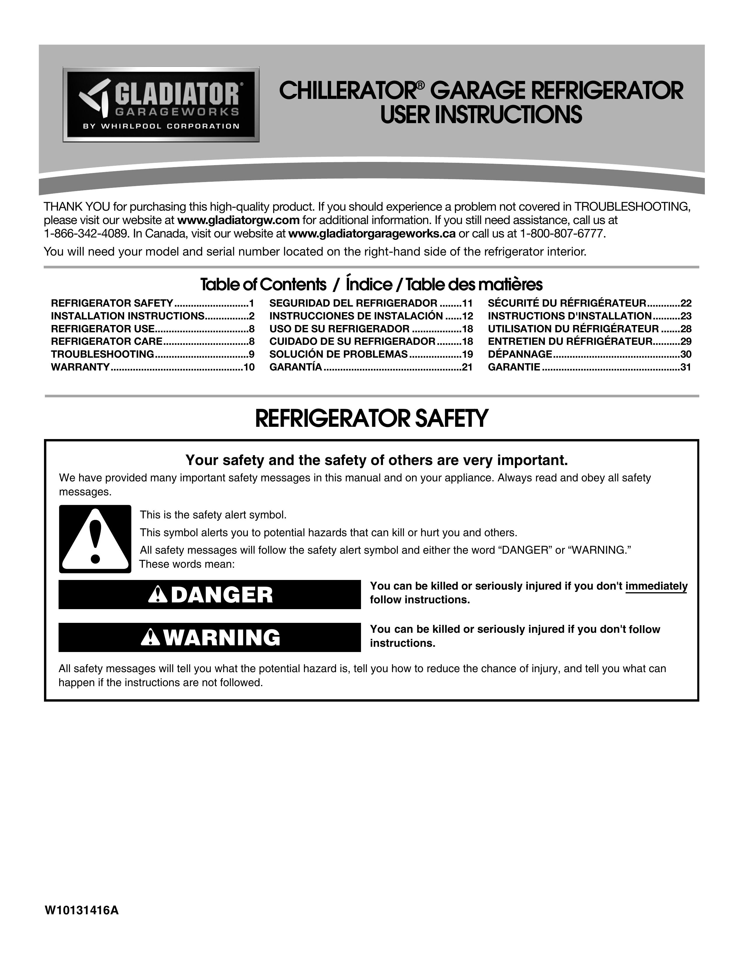 Gladiator Garageworks GARF19XXVK Refrigerator User Manual