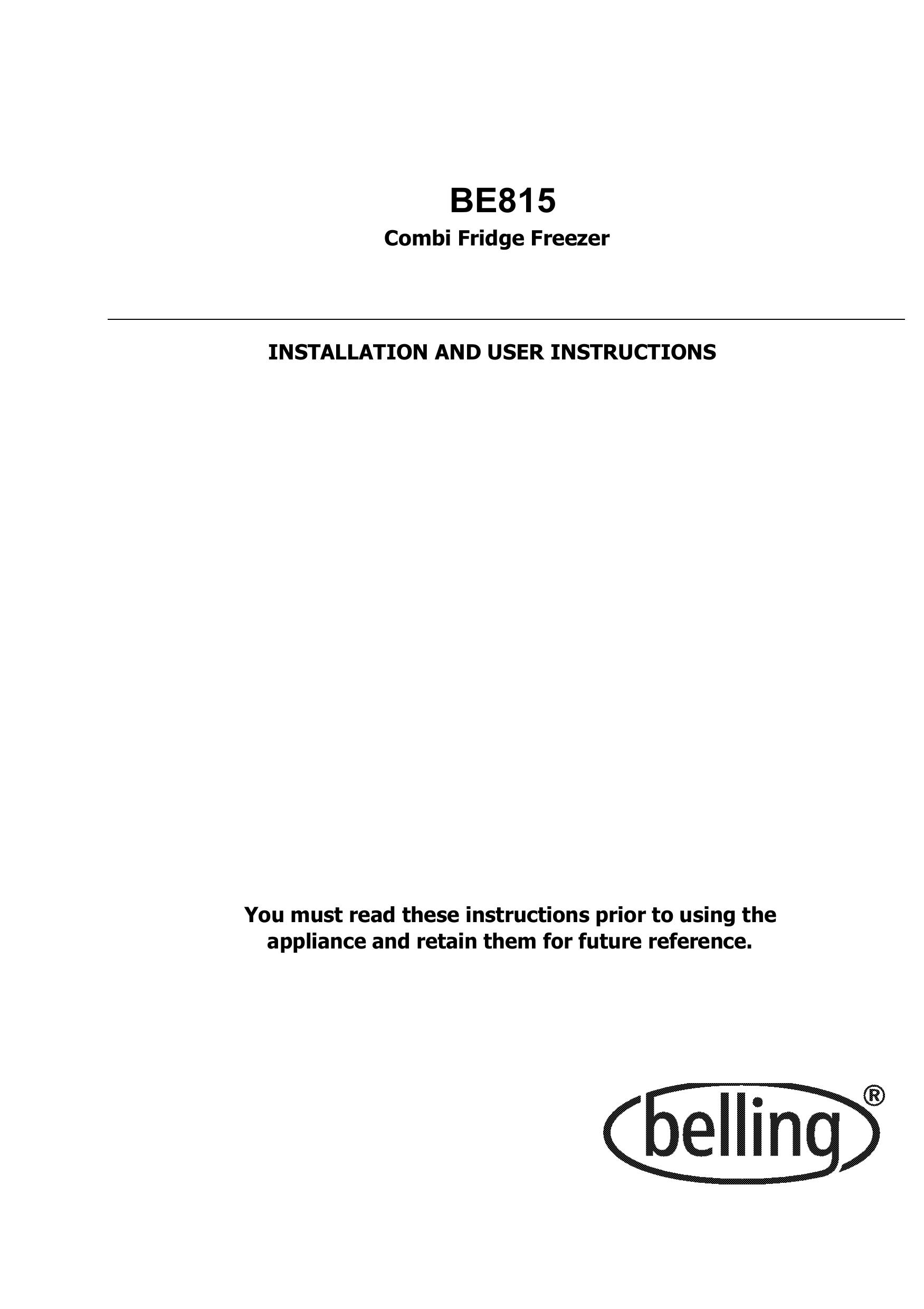 Glen Dimplex Home Appliances Ltd BE815 Refrigerator User Manual