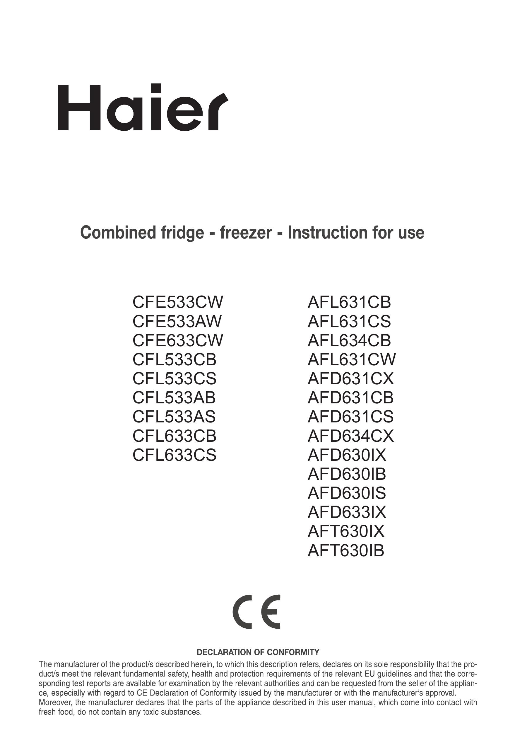 Haier AFD633IX Refrigerator User Manual