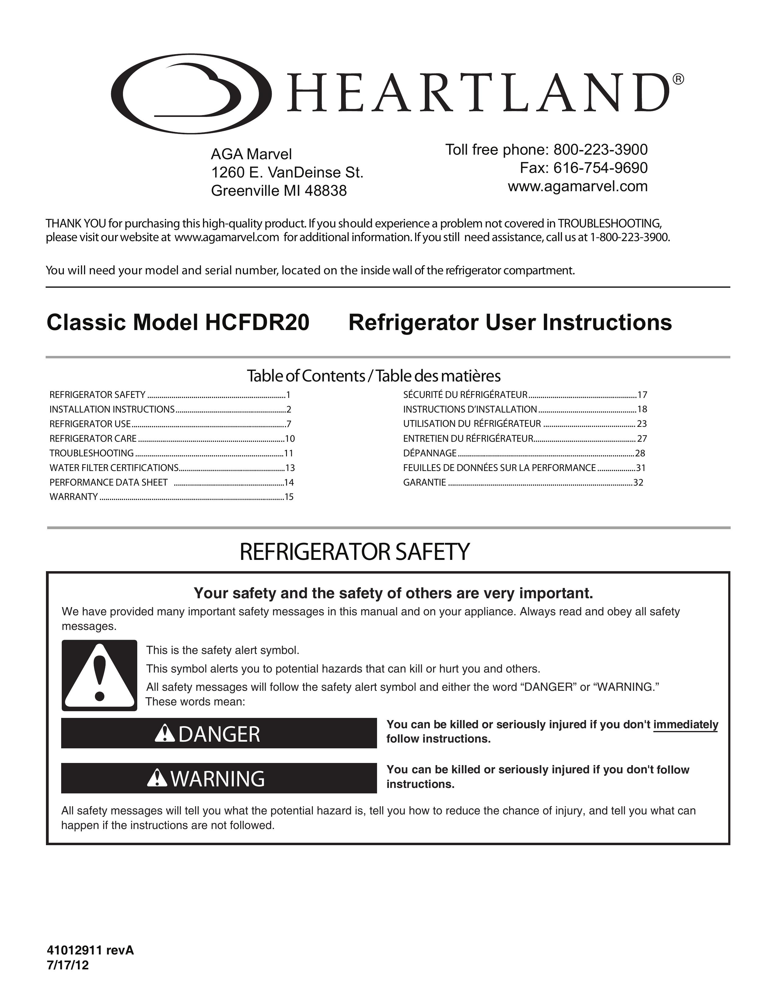 Heartland HCFDR20 Refrigerator User Manual