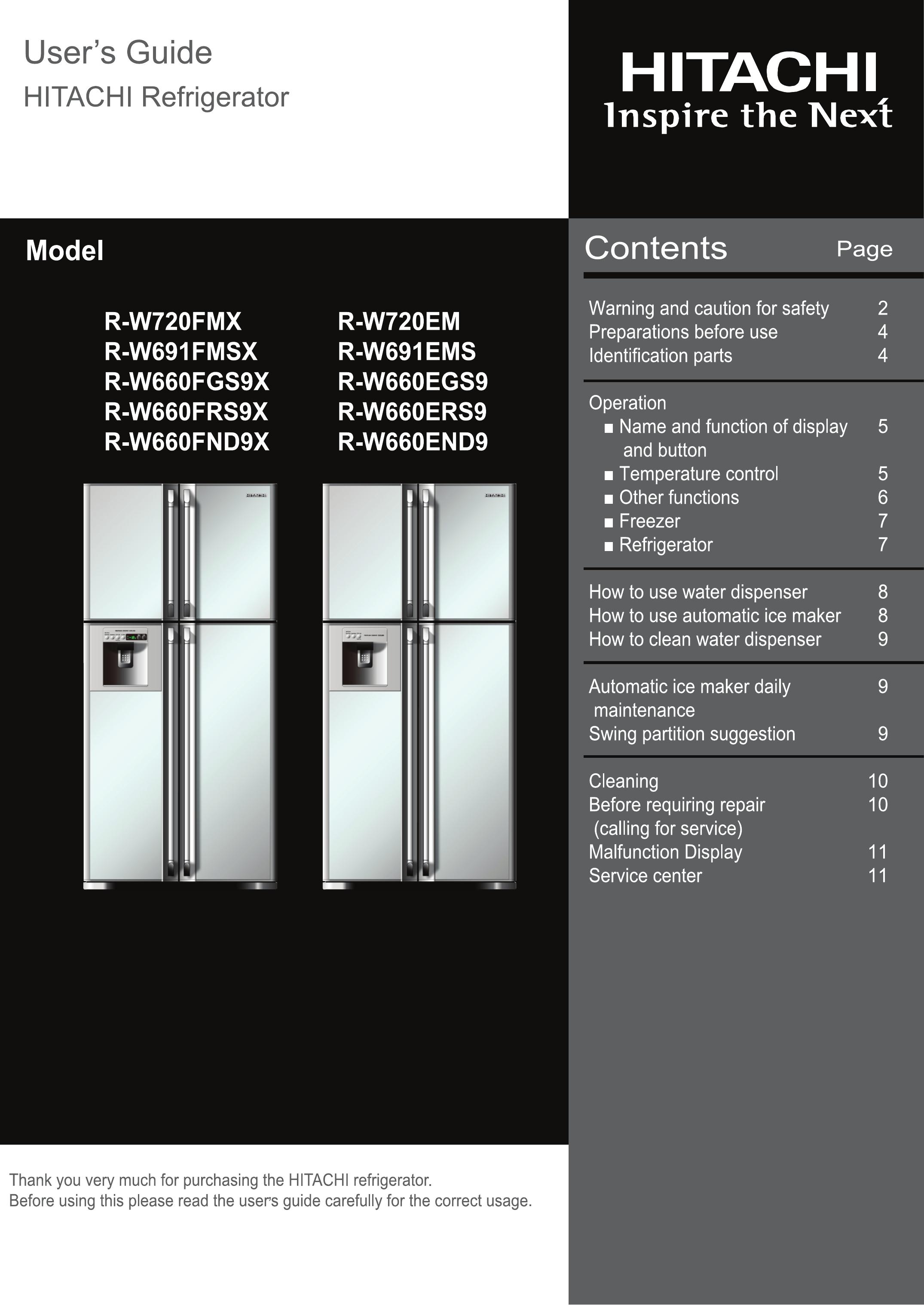 Hitachi R-W720FMX Refrigerator User Manual