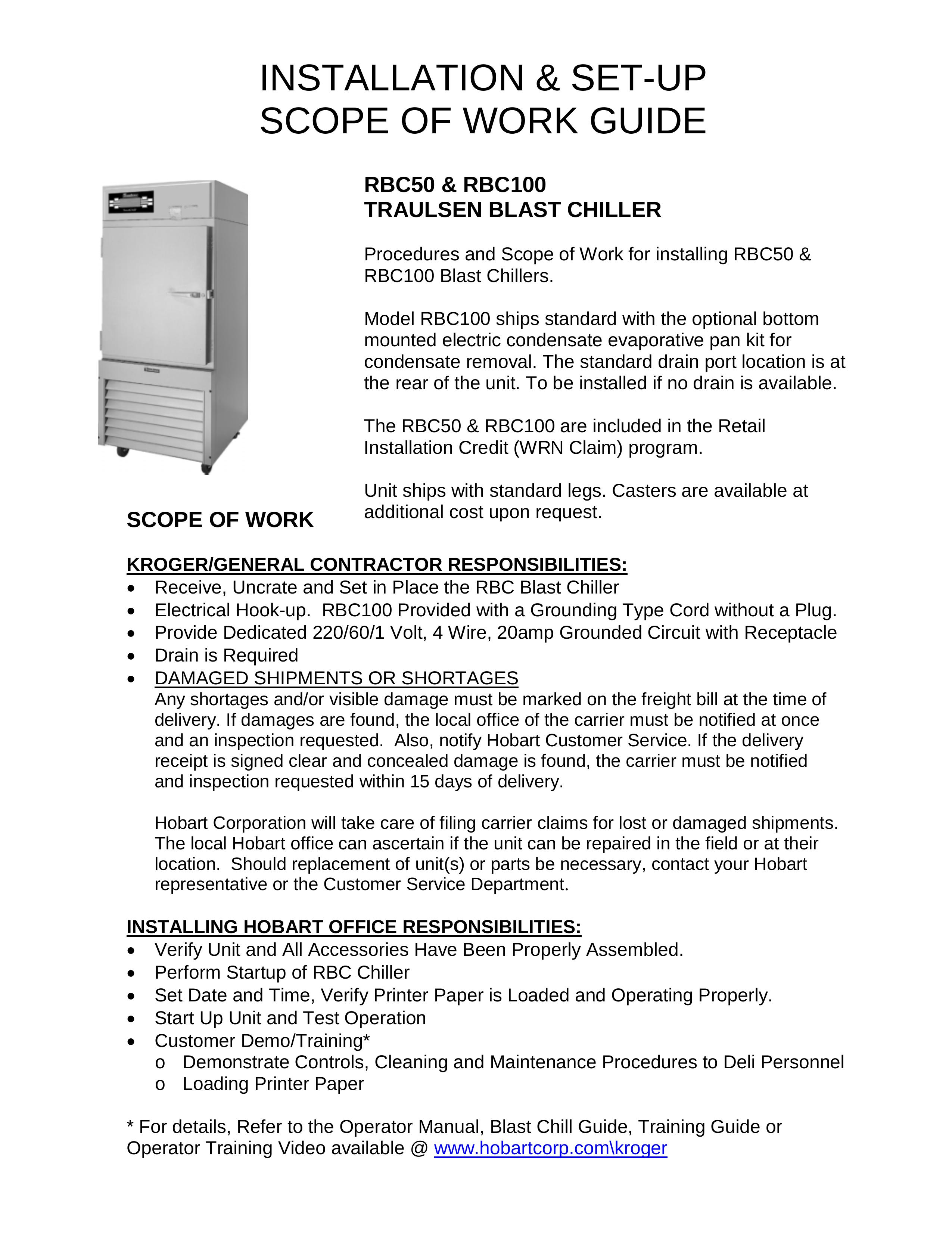Hobart RBC100 Refrigerator User Manual