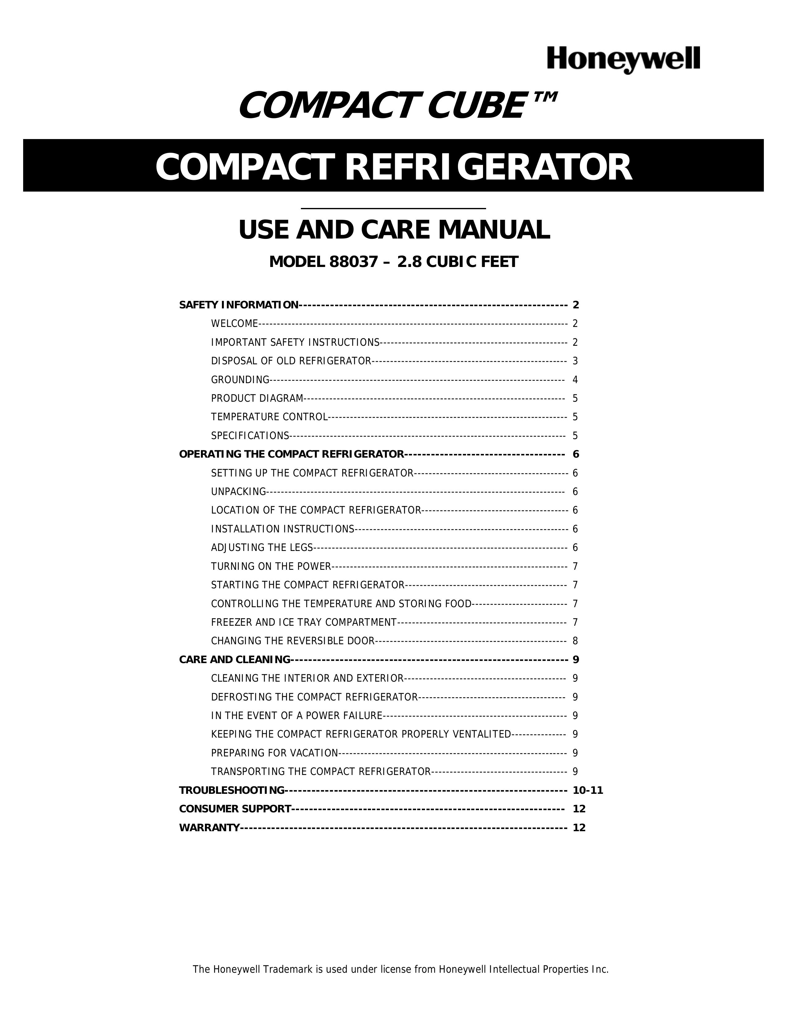 Honeywell 88037 Refrigerator User Manual