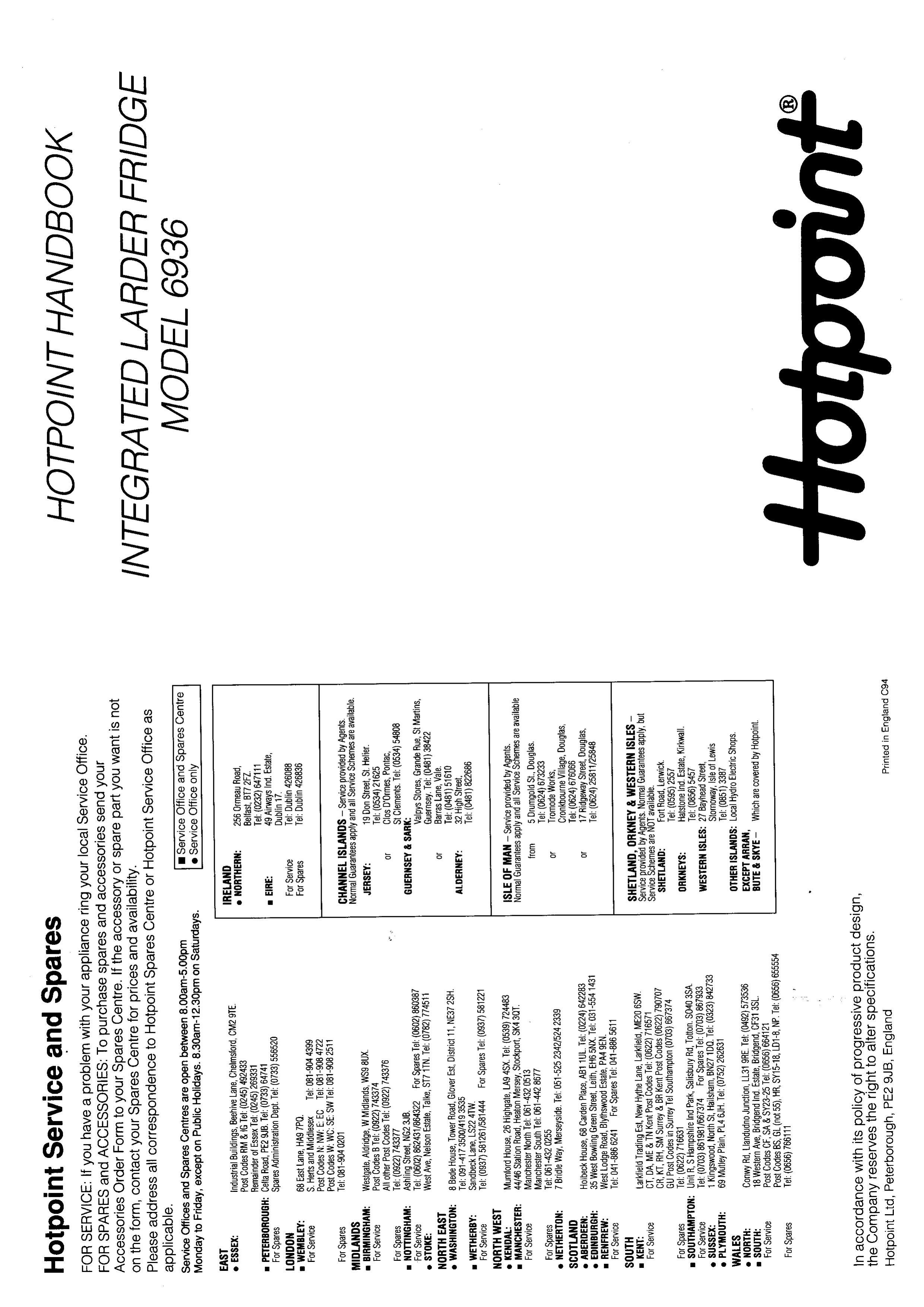 Hotpoint 6936 Refrigerator User Manual