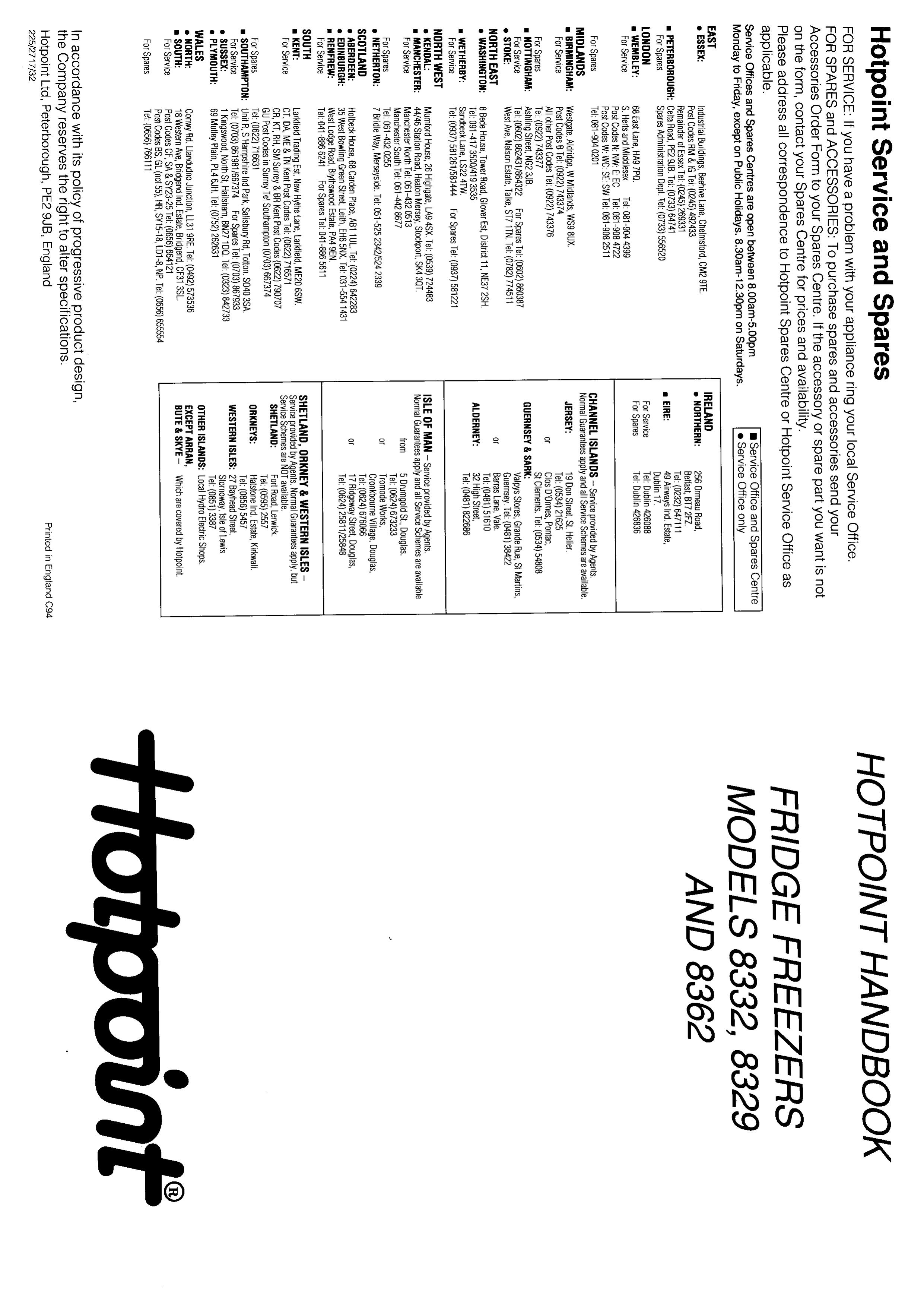 Hotpoint 8362 Refrigerator User Manual