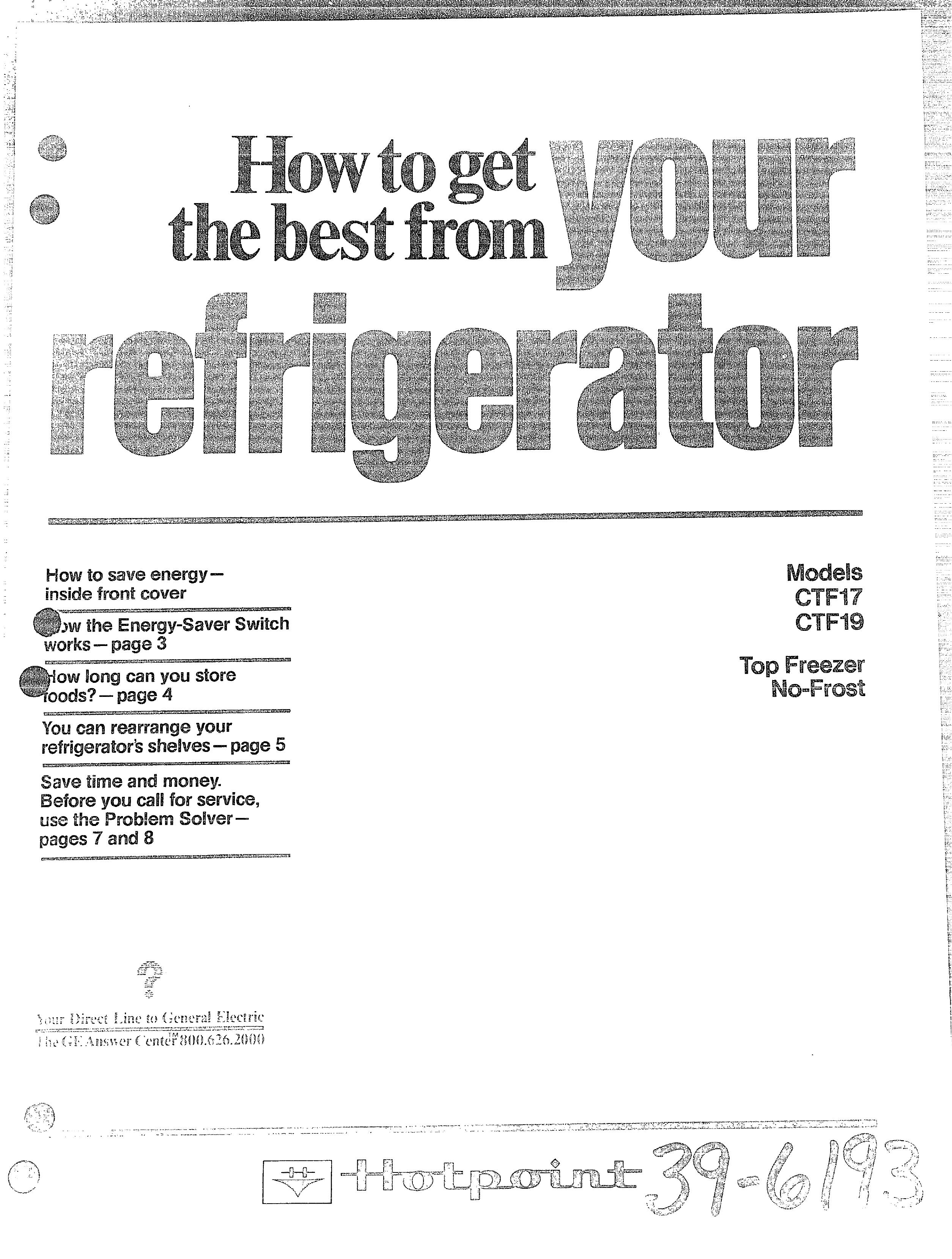 Hotpoint CTF17 Refrigerator User Manual
