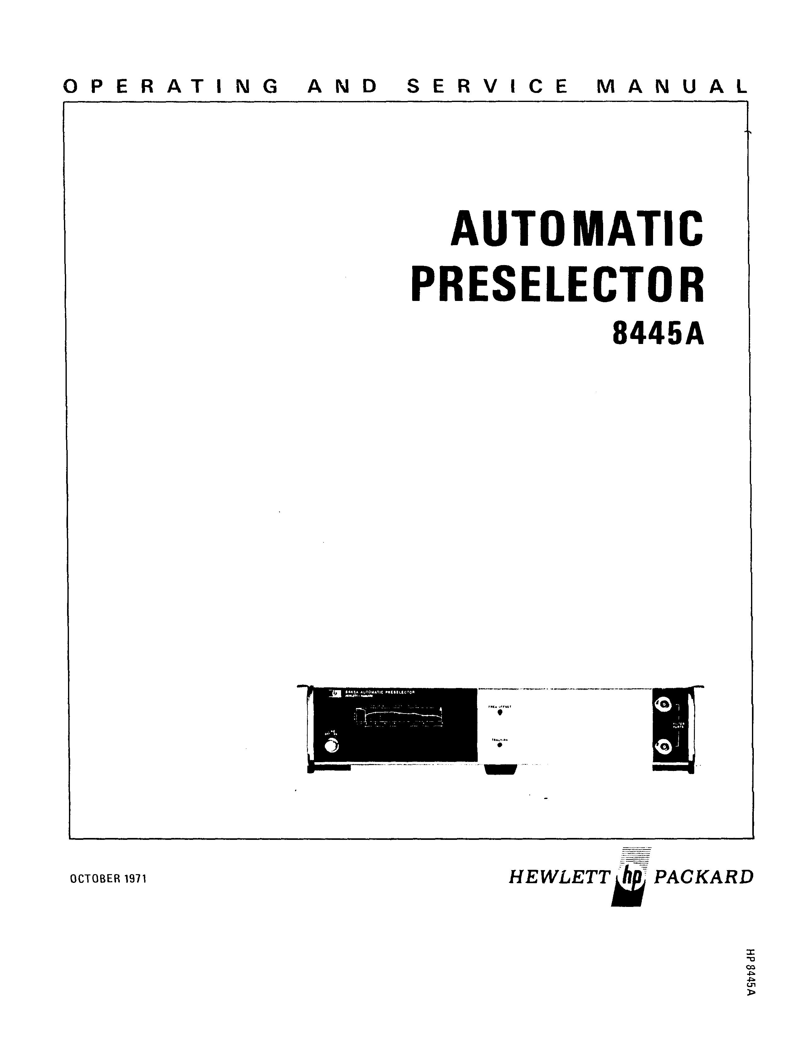 HP (Hewlett-Packard) 8445A Refrigerator User Manual