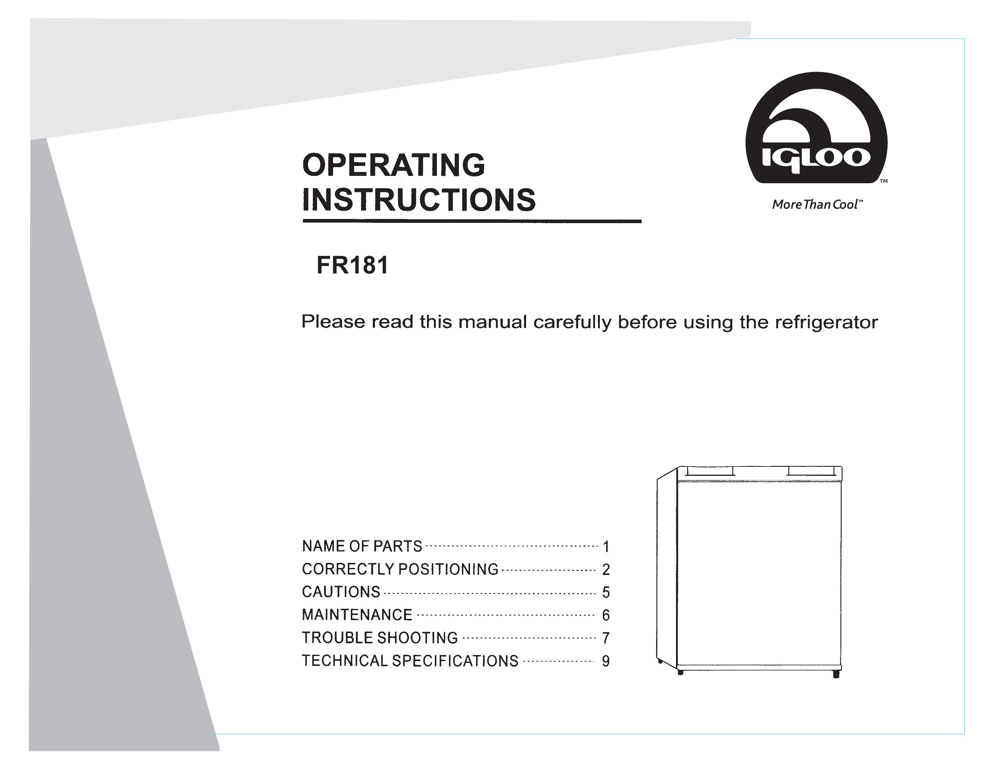 Igloo FR181 Refrigerator User Manual
