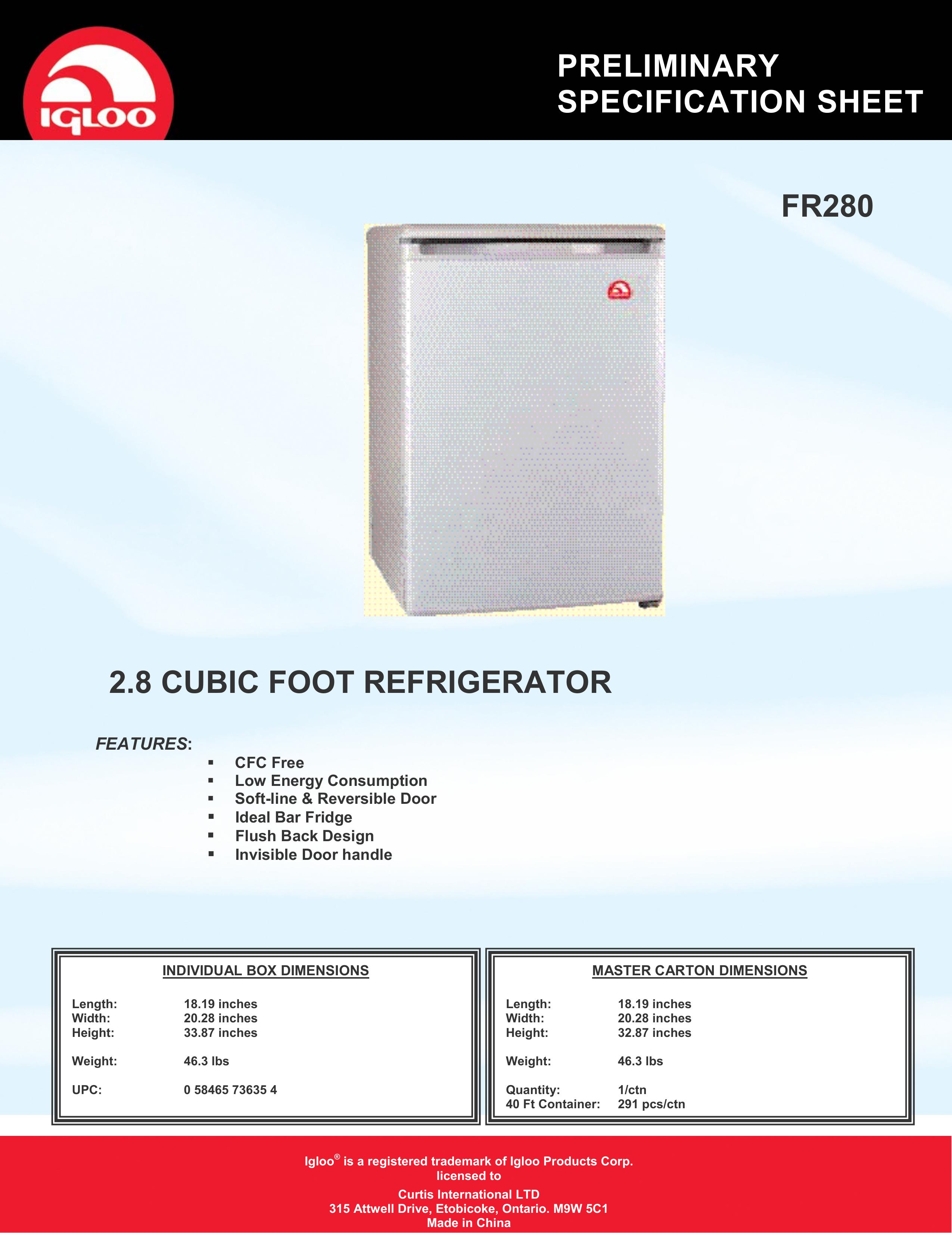 Igloo FR280 Refrigerator User Manual