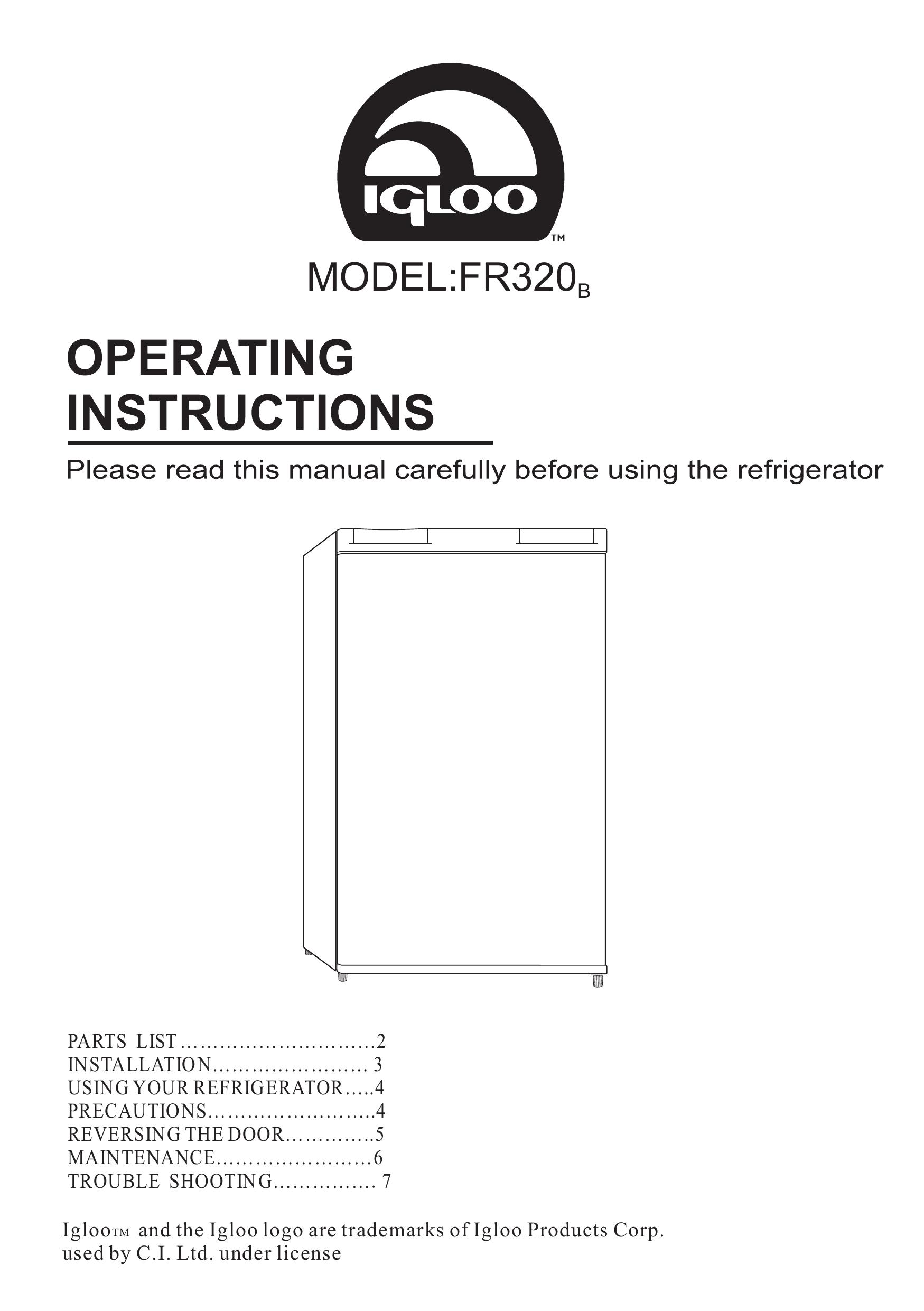 Igloo FR320B Refrigerator User Manual