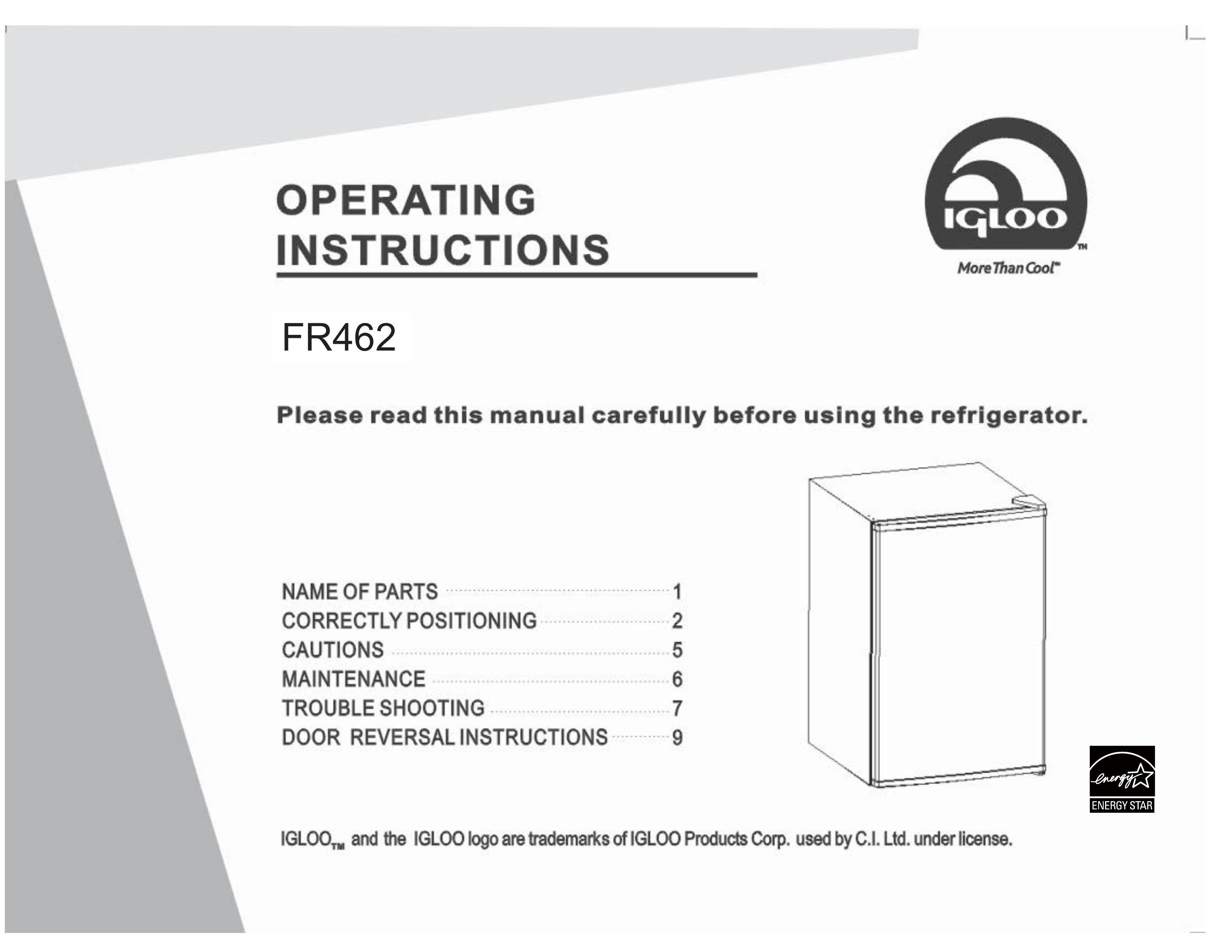 Igloo FR462 Refrigerator User Manual