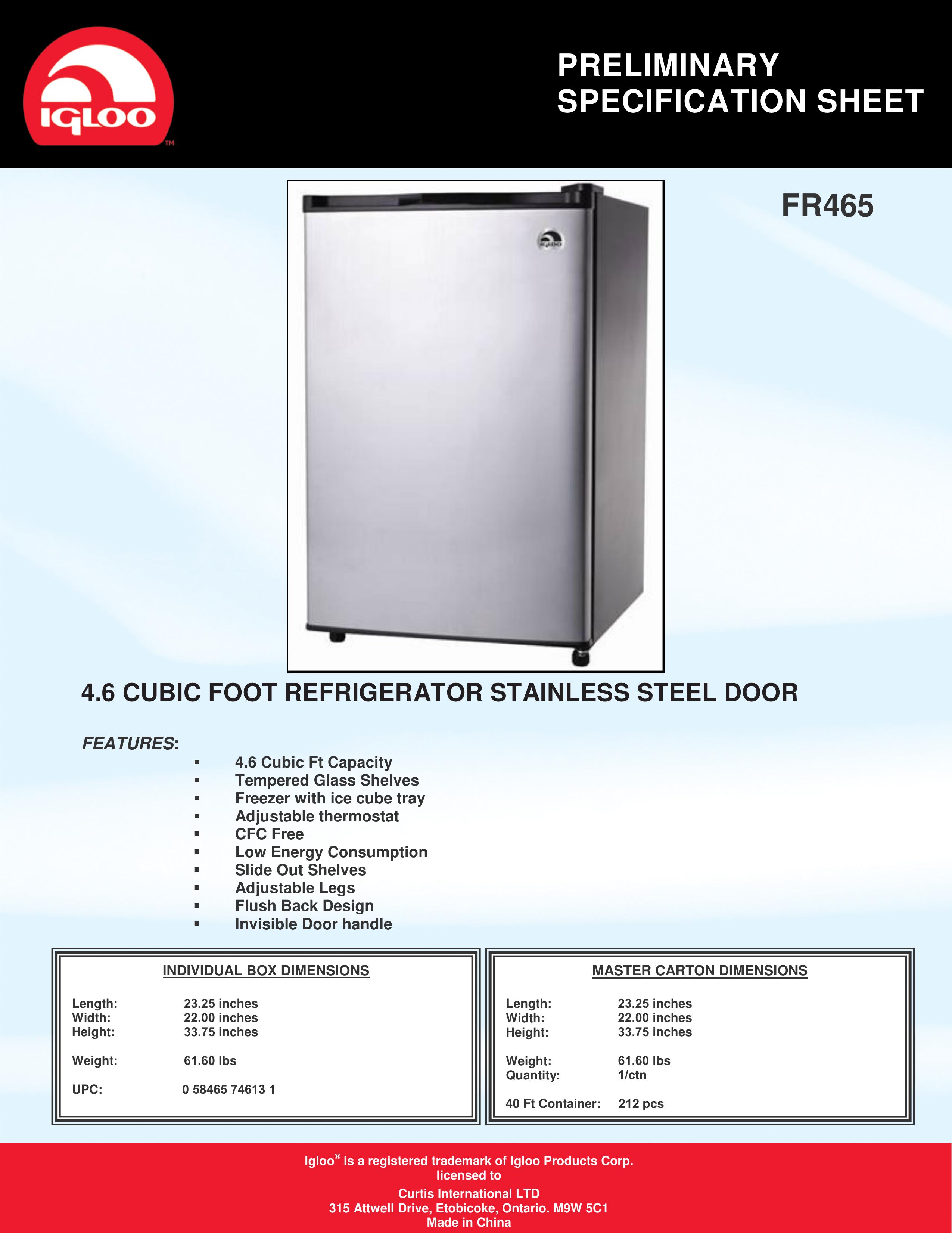 Igloo fr465 Refrigerator User Manual