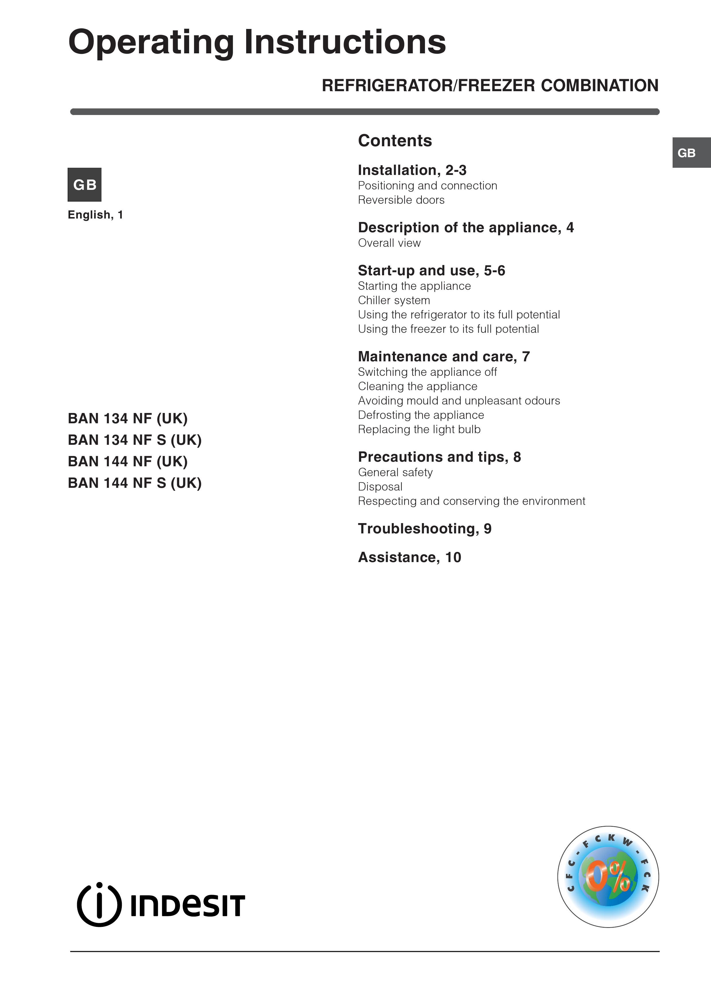 Indesit BAN 134 NF S Refrigerator User Manual