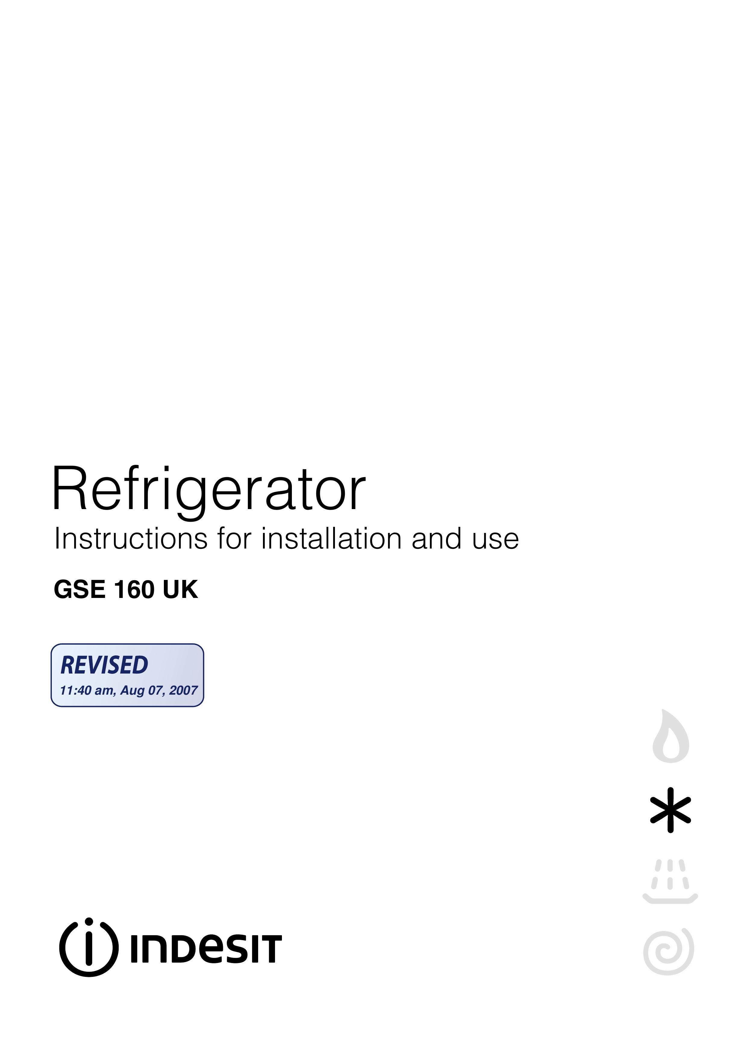 Indesit GSE 160 UK Refrigerator User Manual