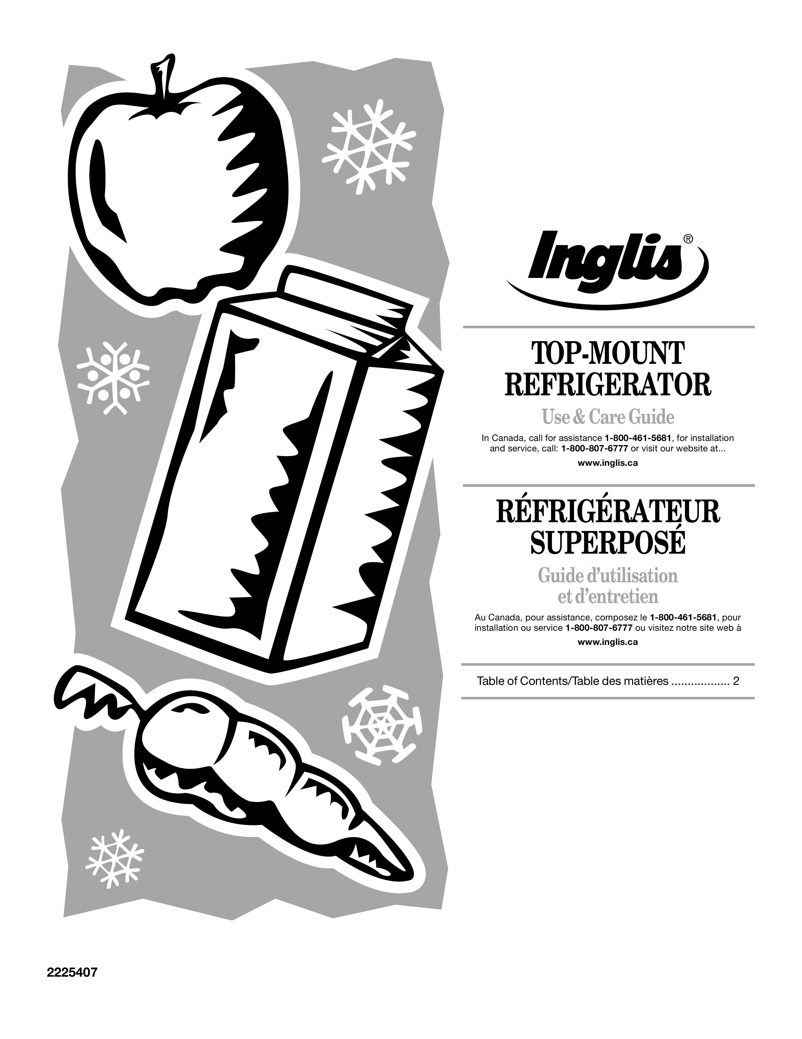 Inglis Home Appliances 2225407 Refrigerator User Manual
