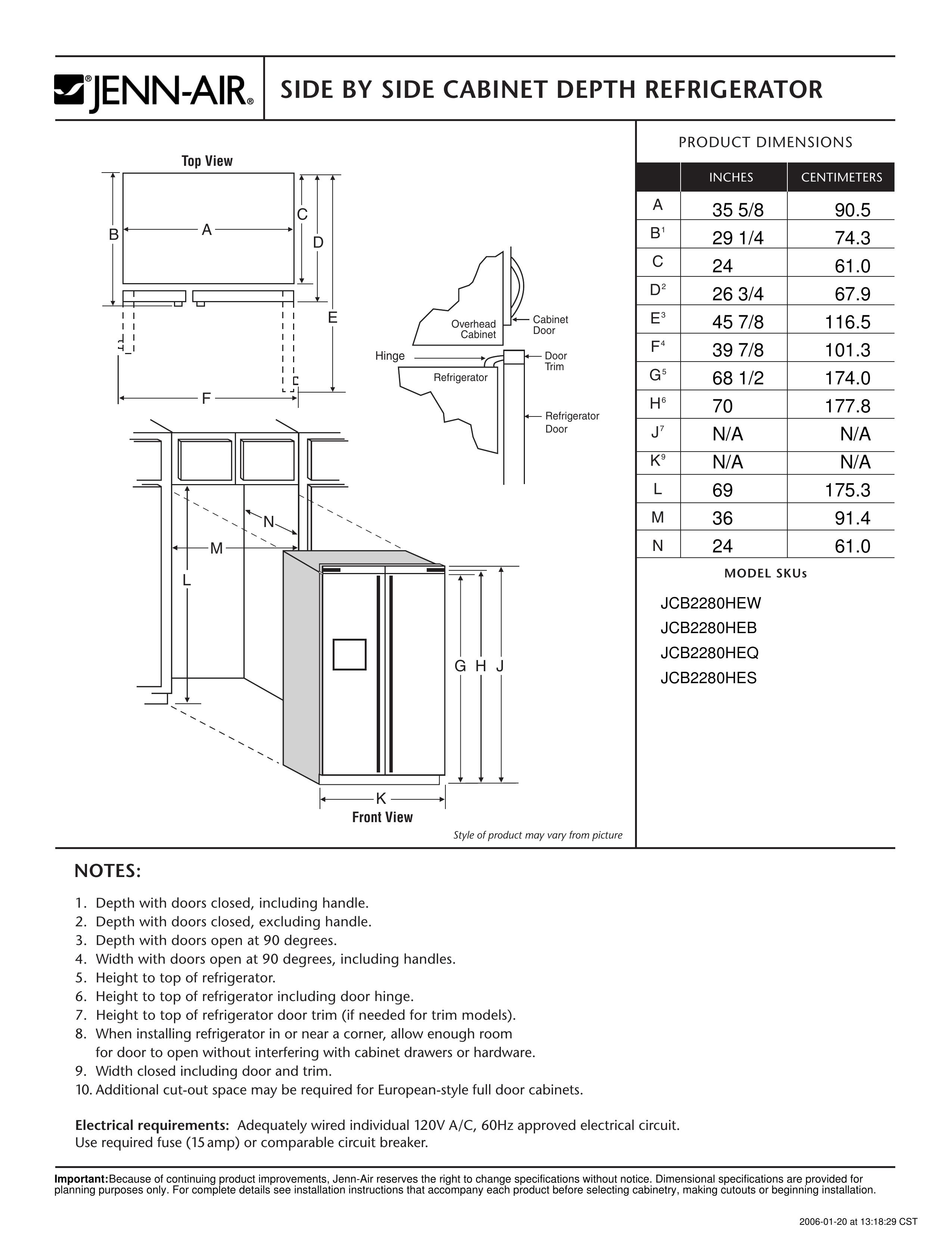 Jenn-Air JCB2280HEW Refrigerator User Manual