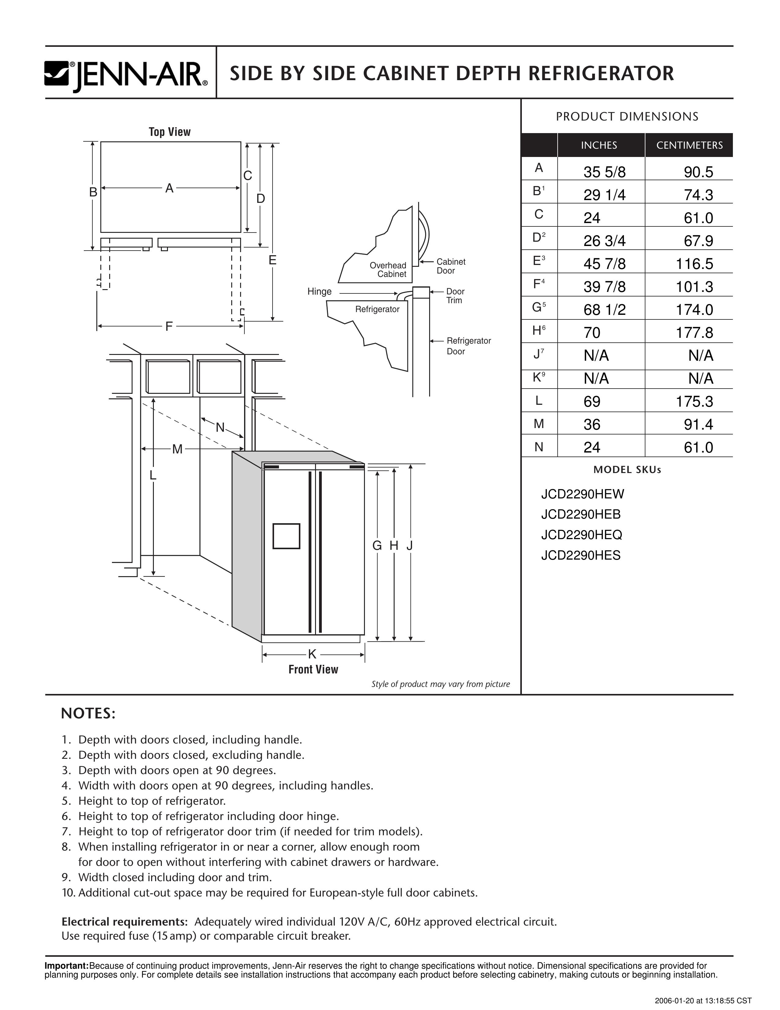 Jenn-Air JCD2290HEQ Refrigerator User Manual