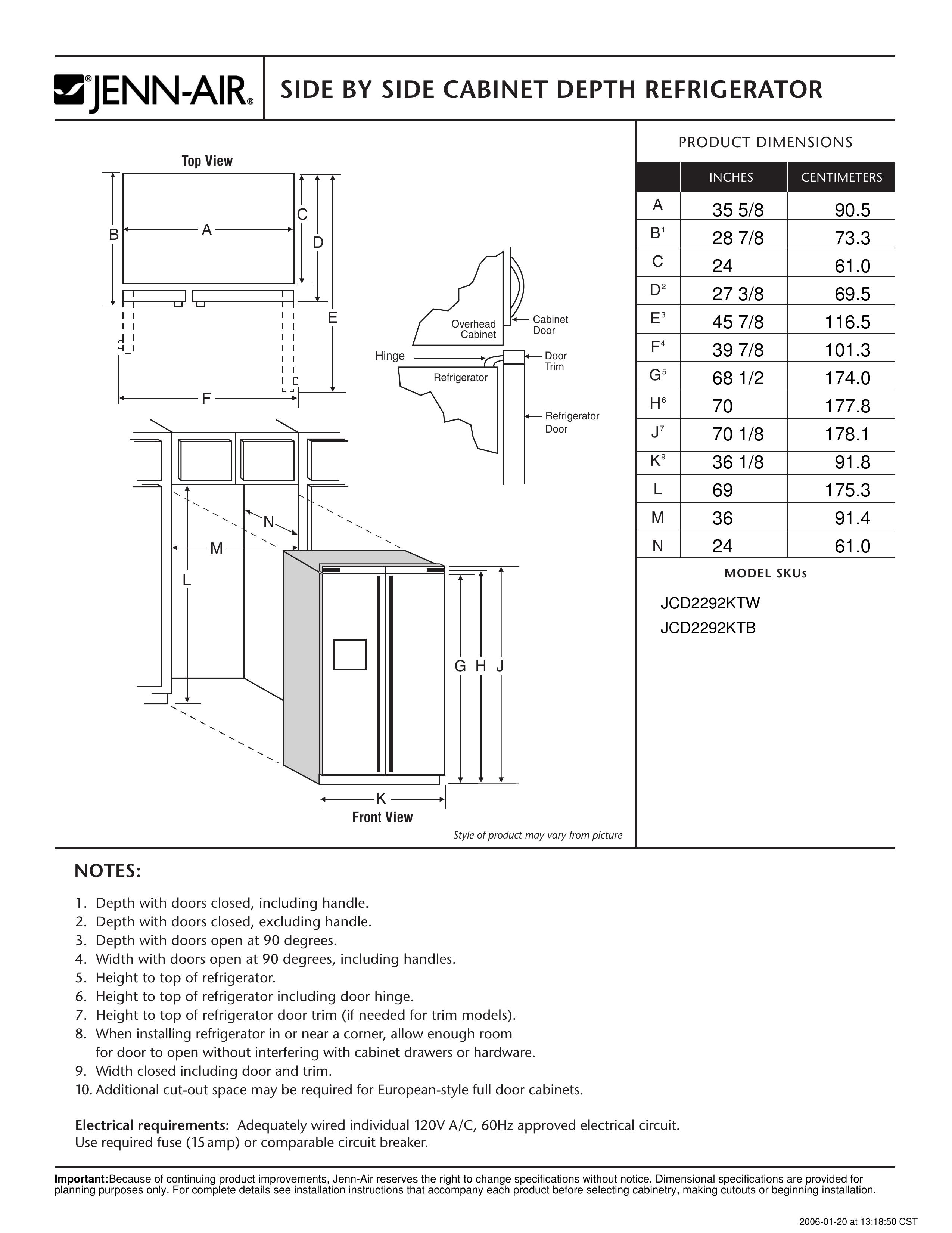 Jenn-Air JCD2292KTW Refrigerator User Manual