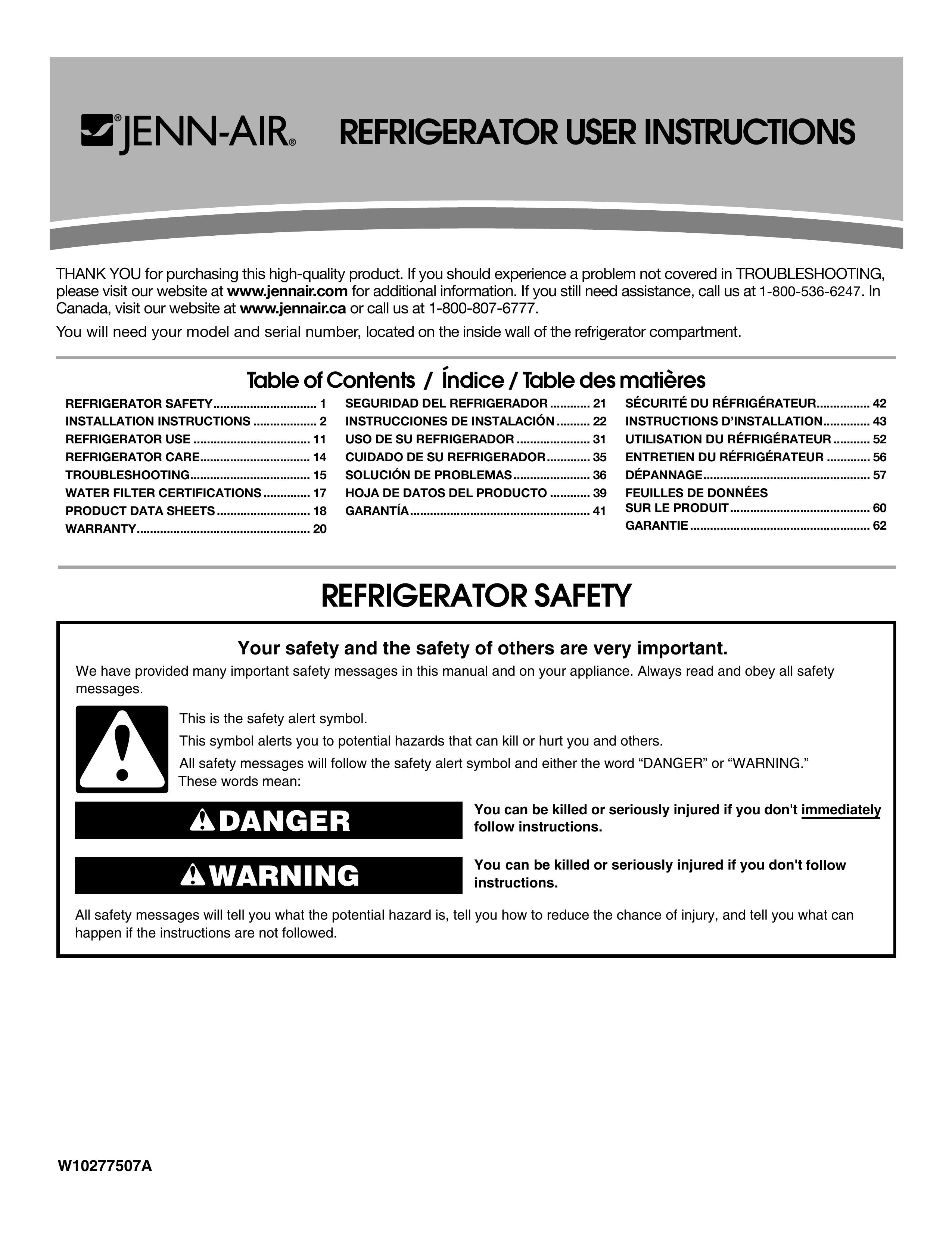 Jenn-Air JFC2089WEM Refrigerator User Manual