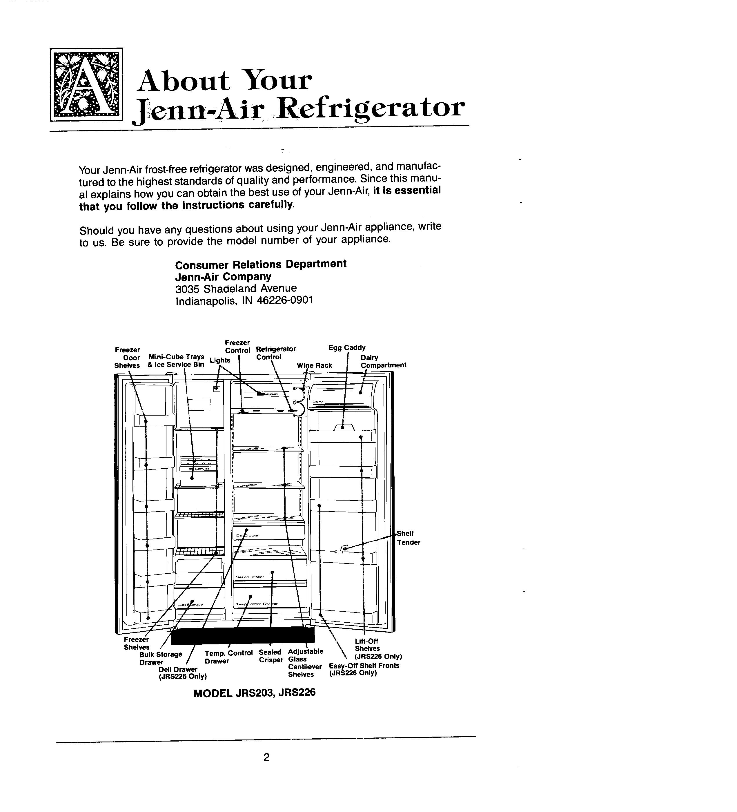 Jenn-Air JRS203 Refrigerator User Manual