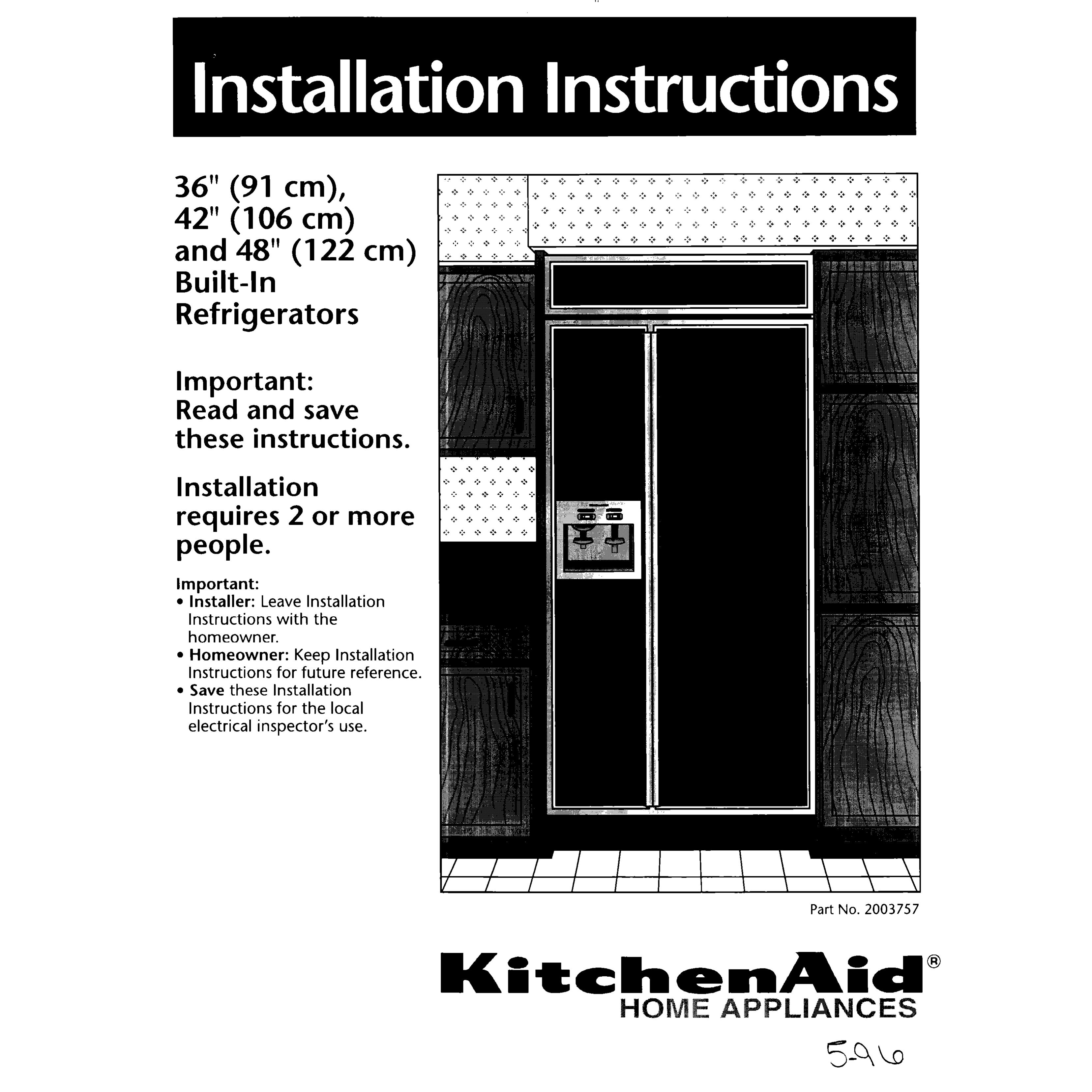 KitchenAid 2003757 Refrigerator User Manual